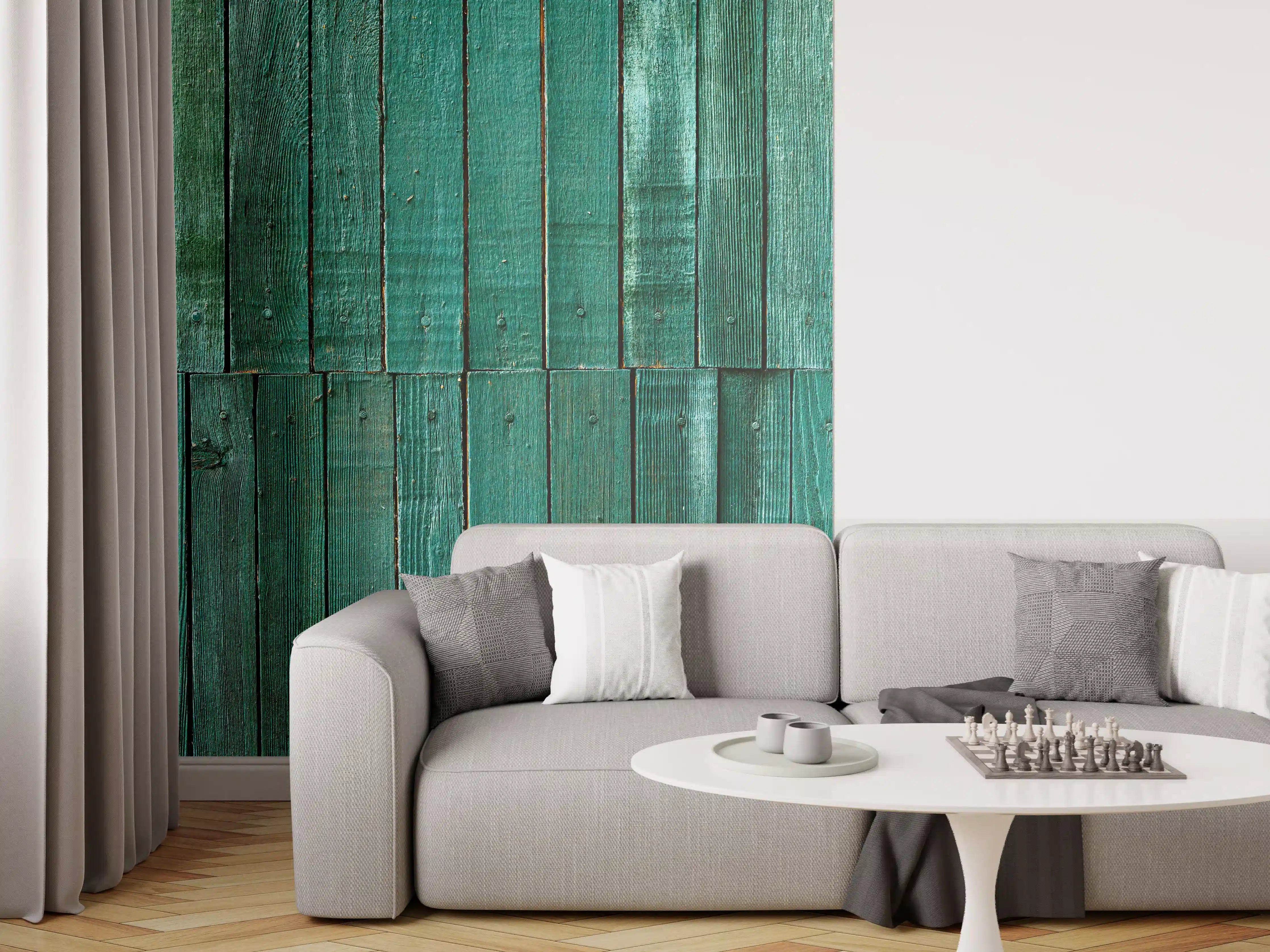 Wandverkleidung Wohnzimmer - Bläuliche Holzbretter