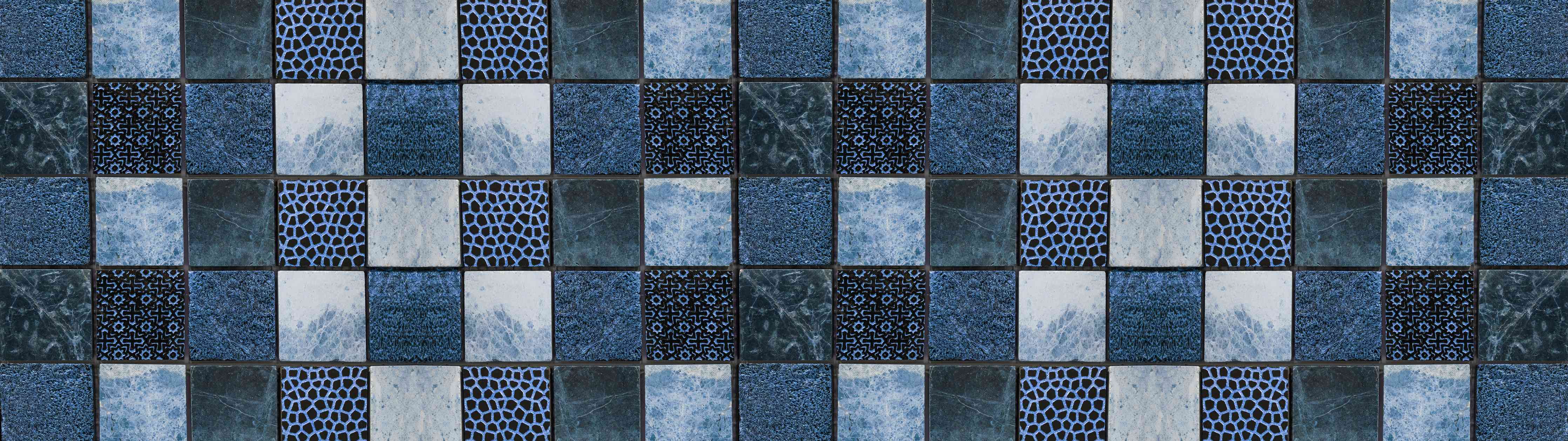 Wandverkleidung Wohnzimmer-Bläuliche quadratische Mosaiktextur
