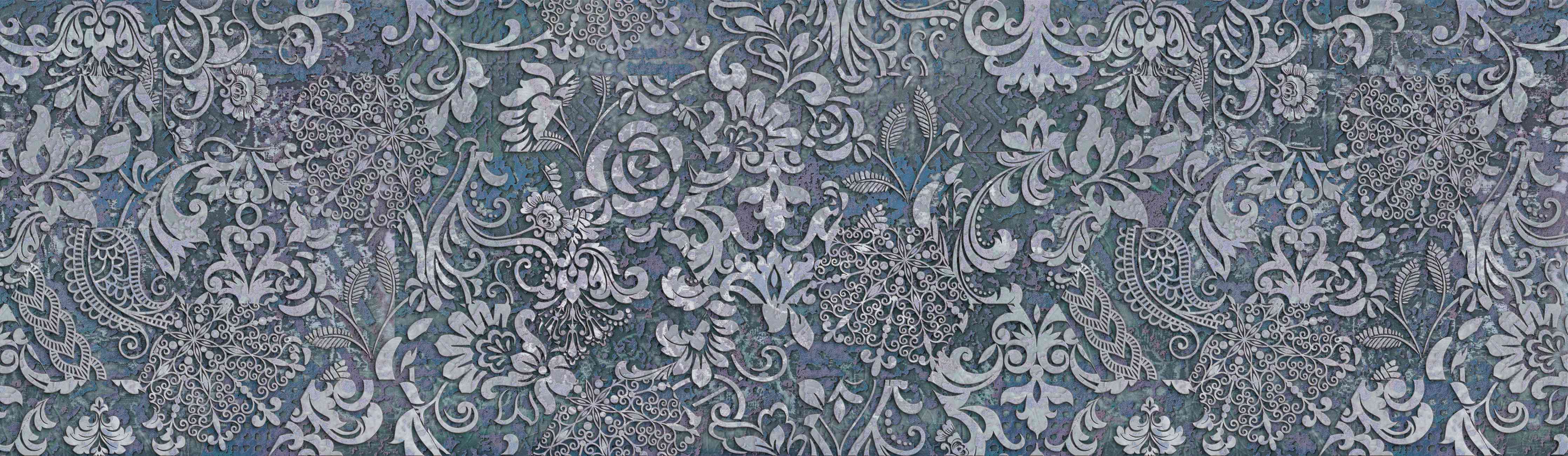 Wandverkleidung Wohnzimmer-Blau-Grau Vintage Kunst
