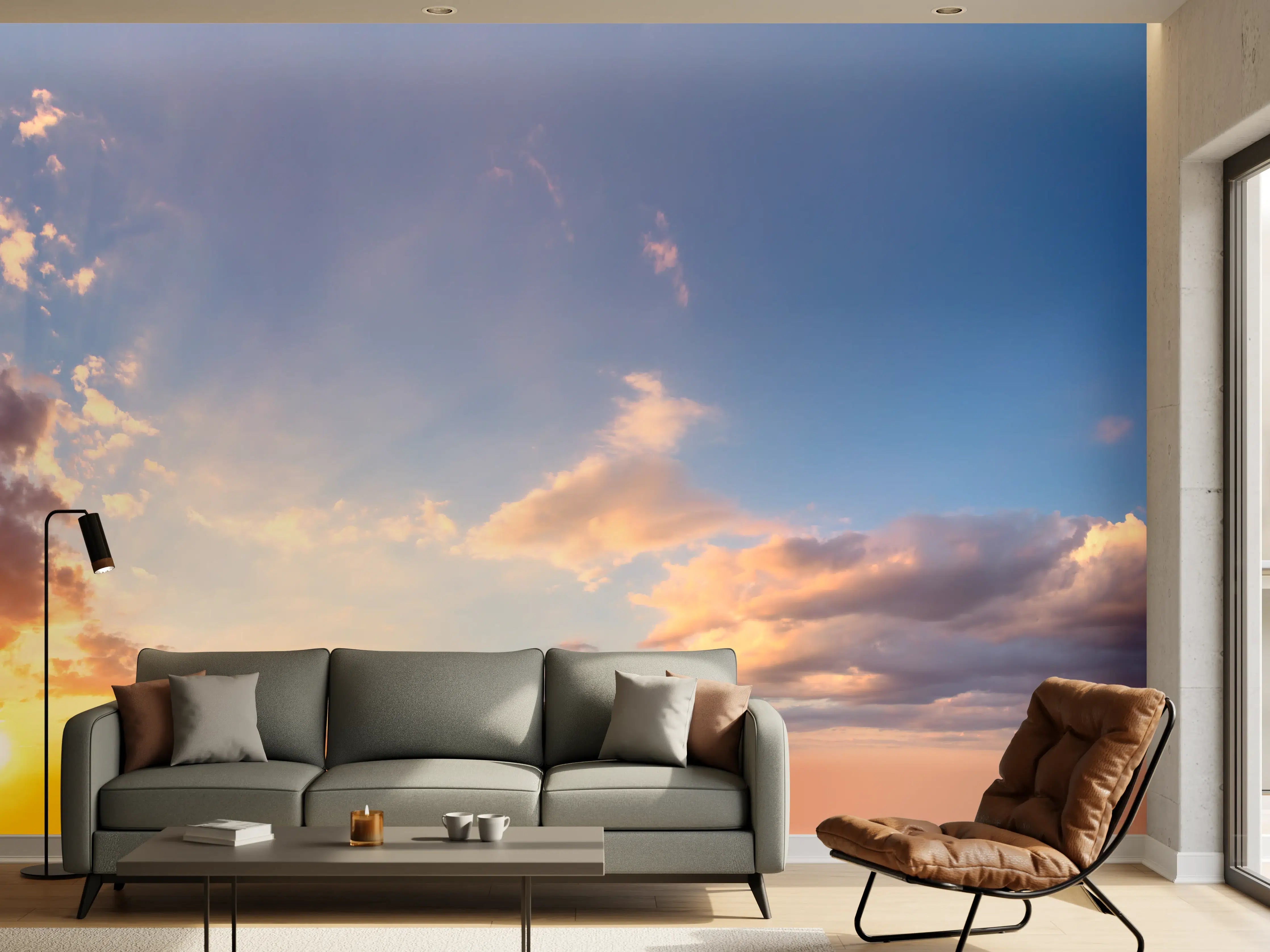 Wandverkleidung Wohnzimmer - Blau-Orange Sonnenuntergang