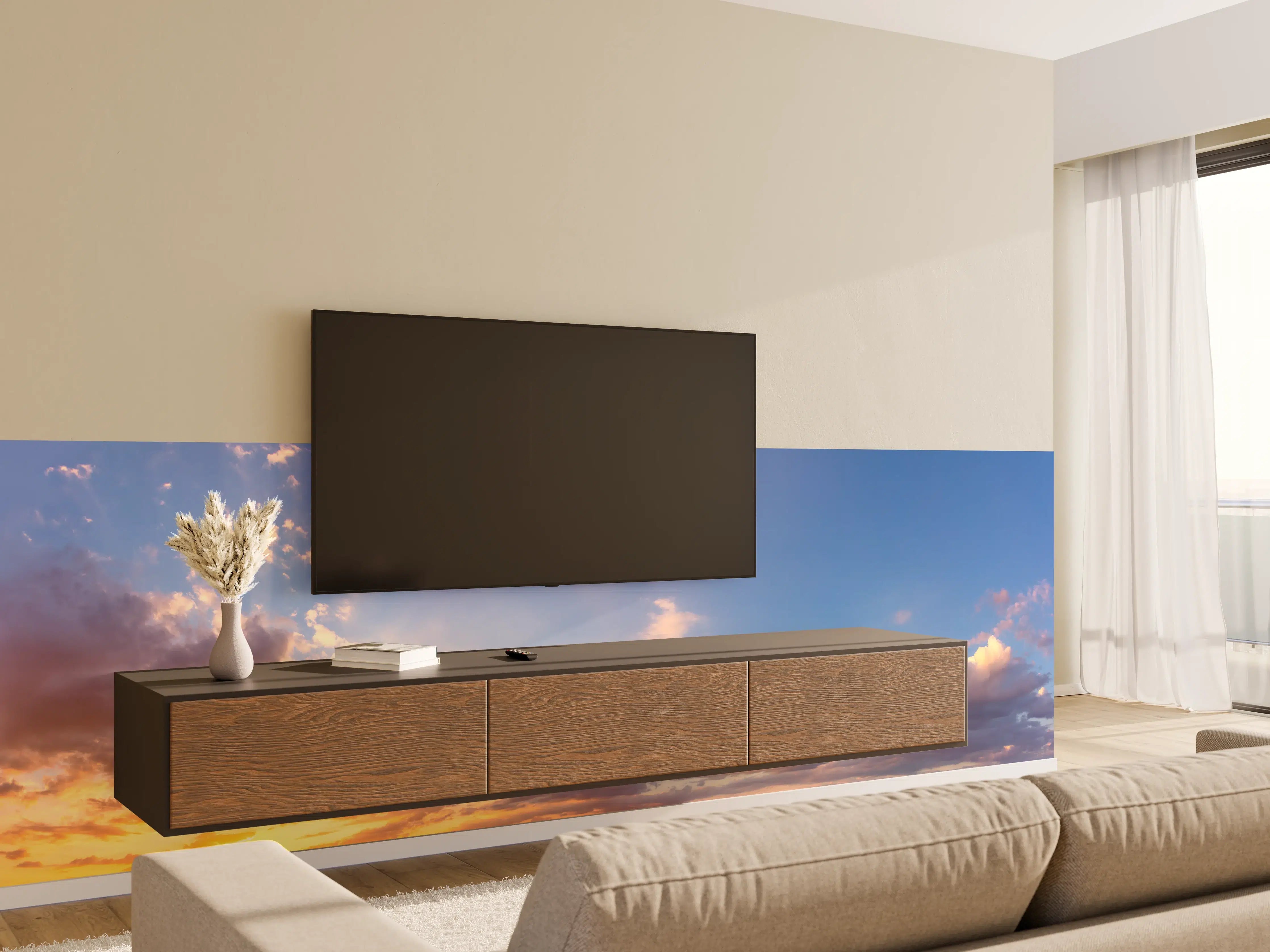 Wandverkleidung Wohnzimmer - Blau-Orange Sonnenuntergang