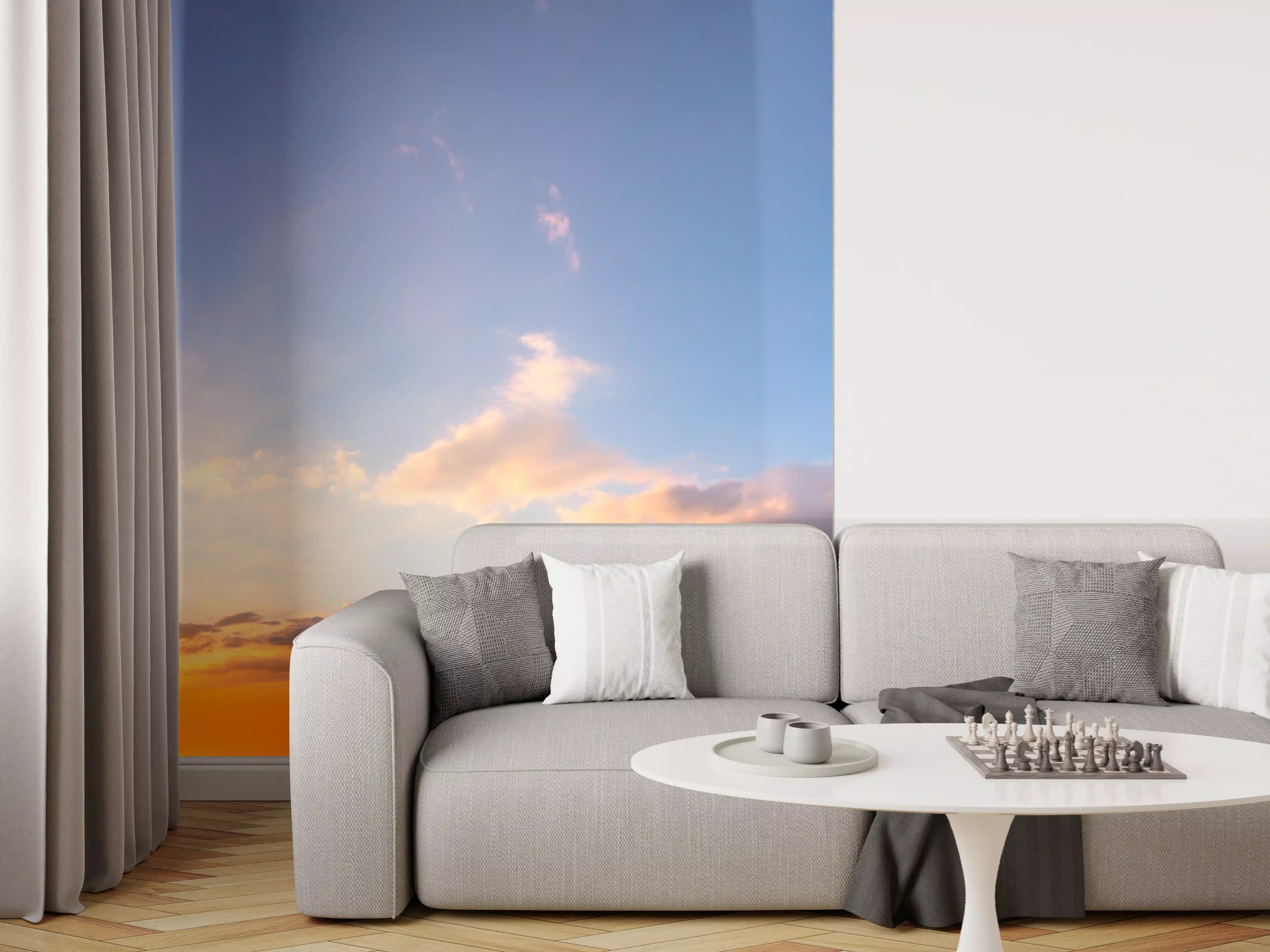 Wandverkleidung Wohnzimmer - Blau-Orange Sonnenuntergang
