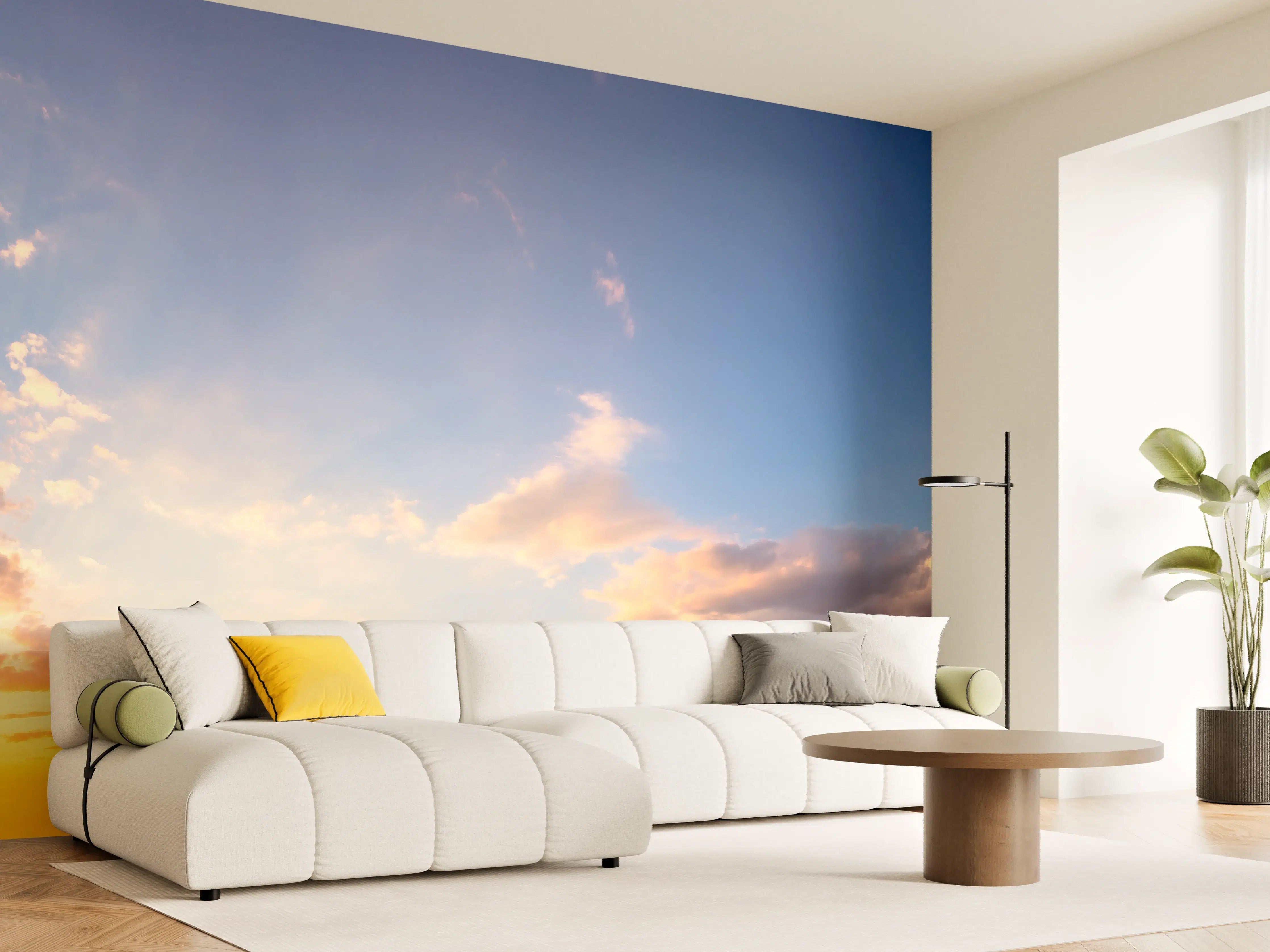 Wandverkleidung Wohnzimmer - Blau-Orange Sonnenuntergang