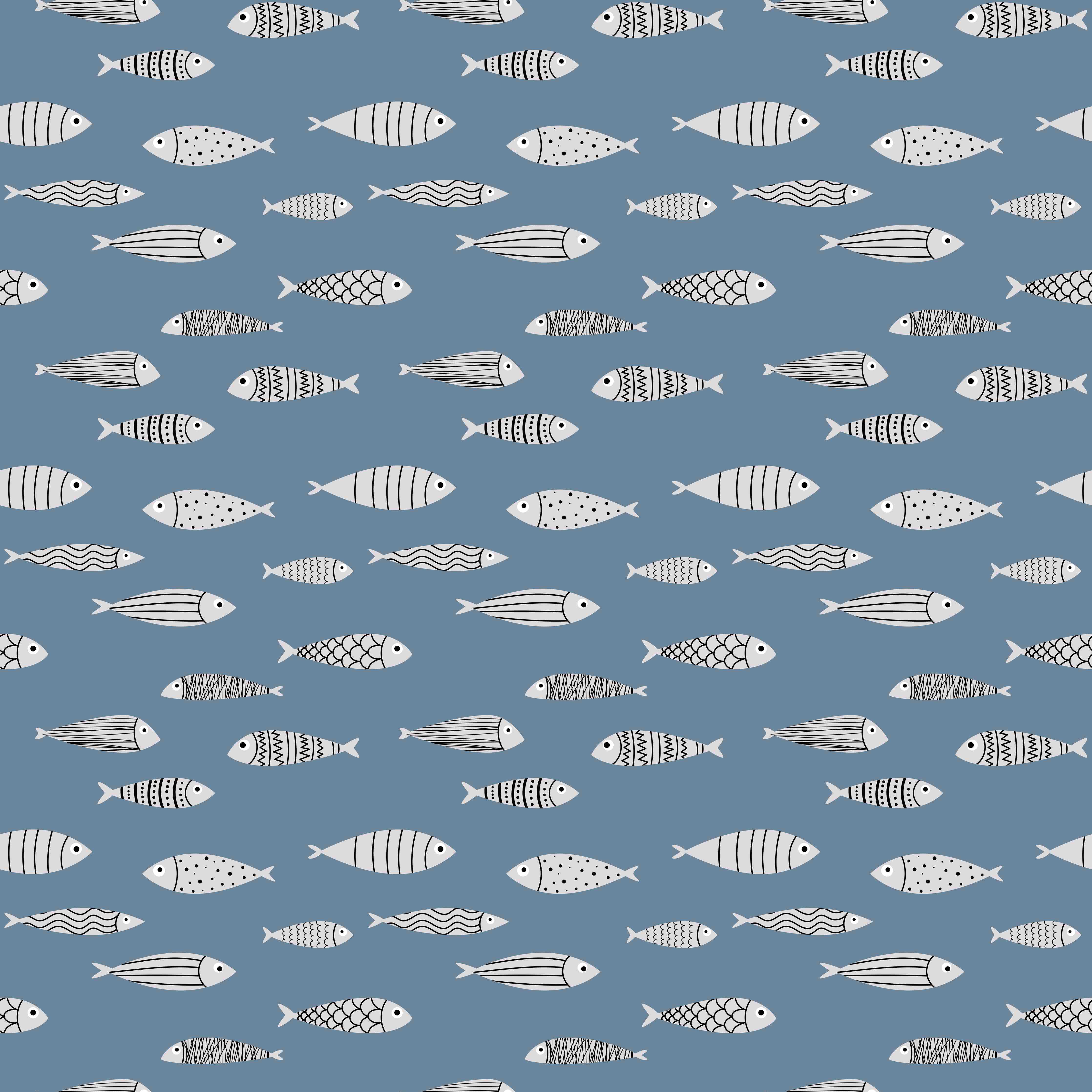 Wandverkleidung Wohnzimmer-Blau-Weiß Fischmuster