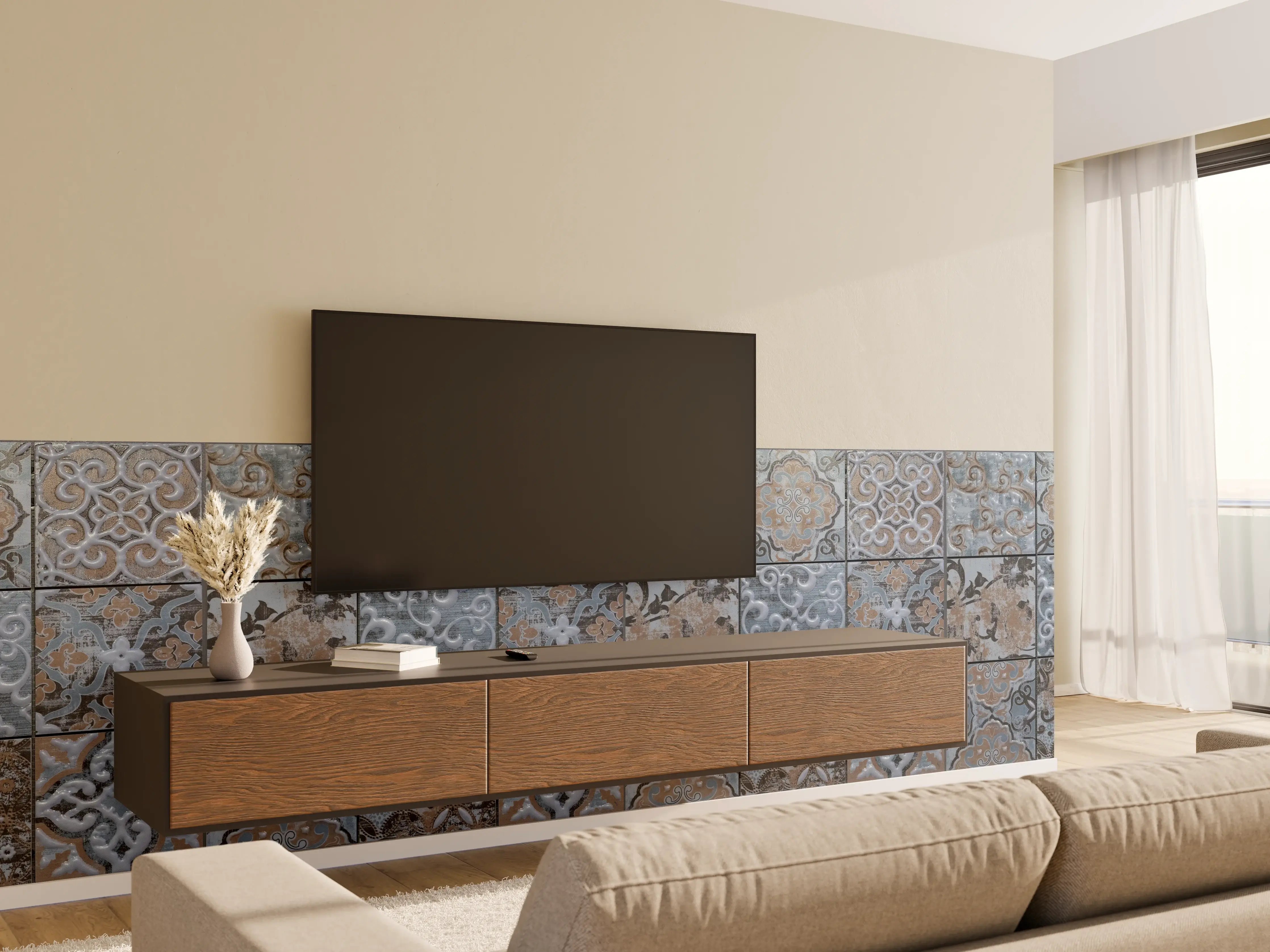 Wandverkleidung Wohnzimmer - Blau geometrische Mosaik Fliesen