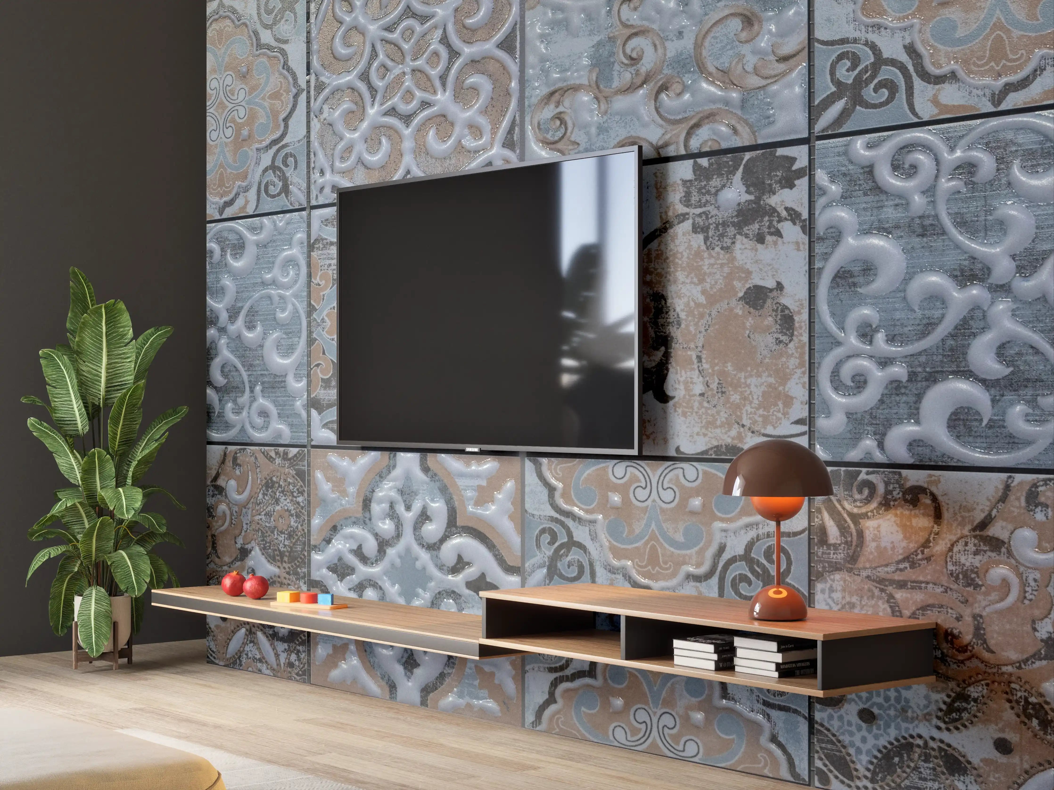 Wandverkleidung Wohnzimmer - Blau geometrische Mosaik Fliesen