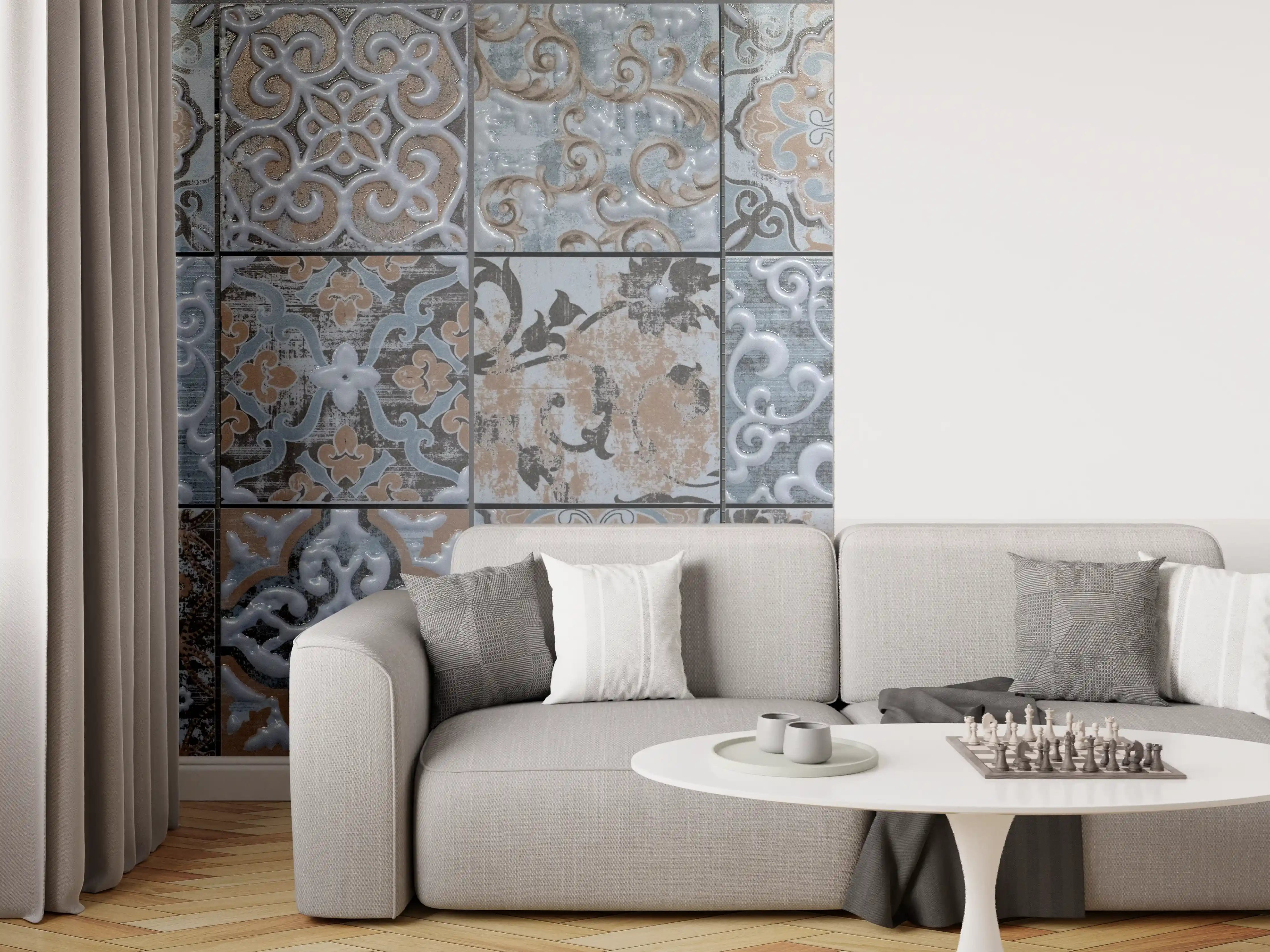 Wandverkleidung Wohnzimmer - Blau geometrische Mosaik Fliesen