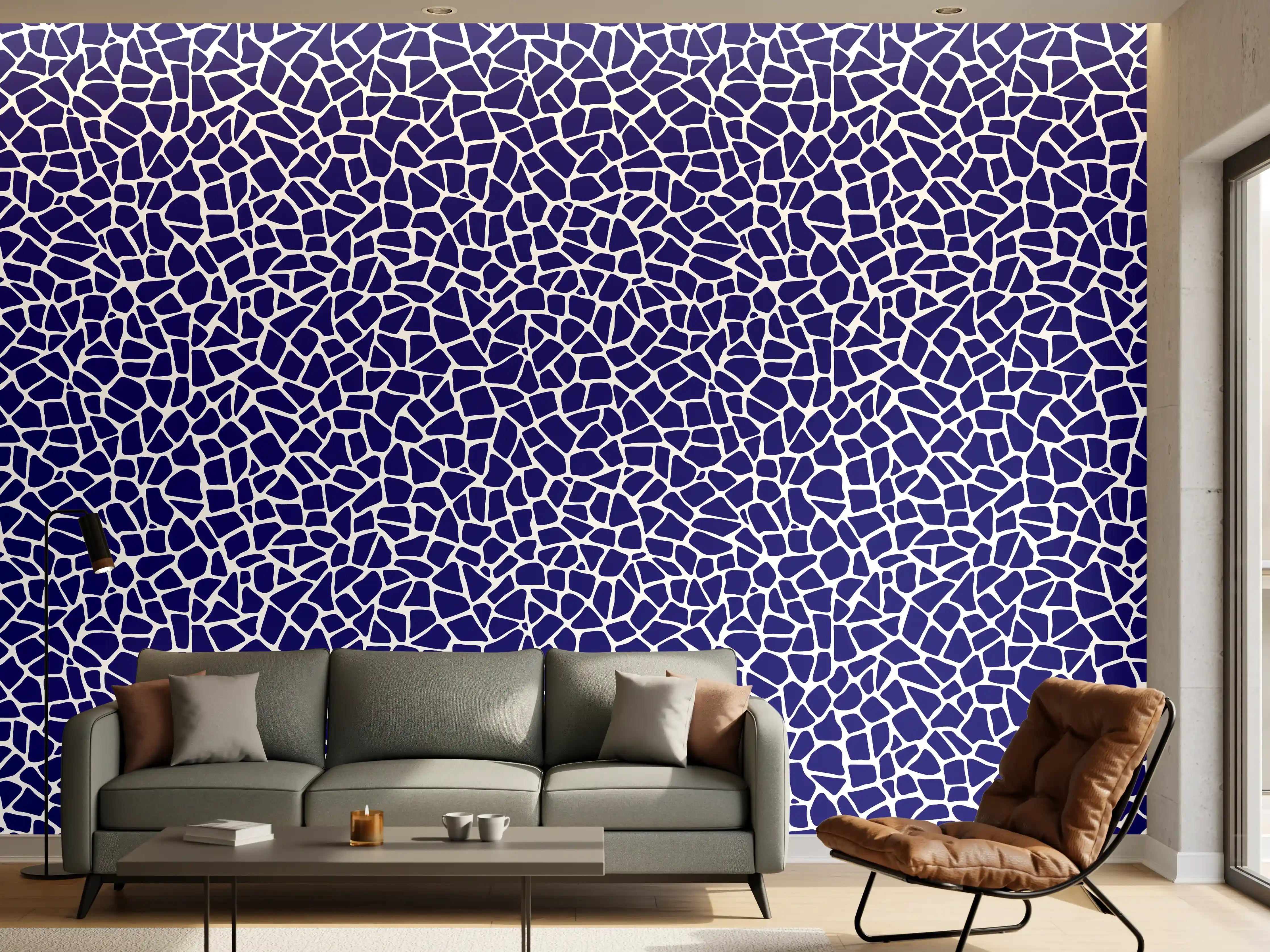 Wandverkleidung Wohnzimmer - Blaue Mosaik-Fliese mit abstraktem Muster