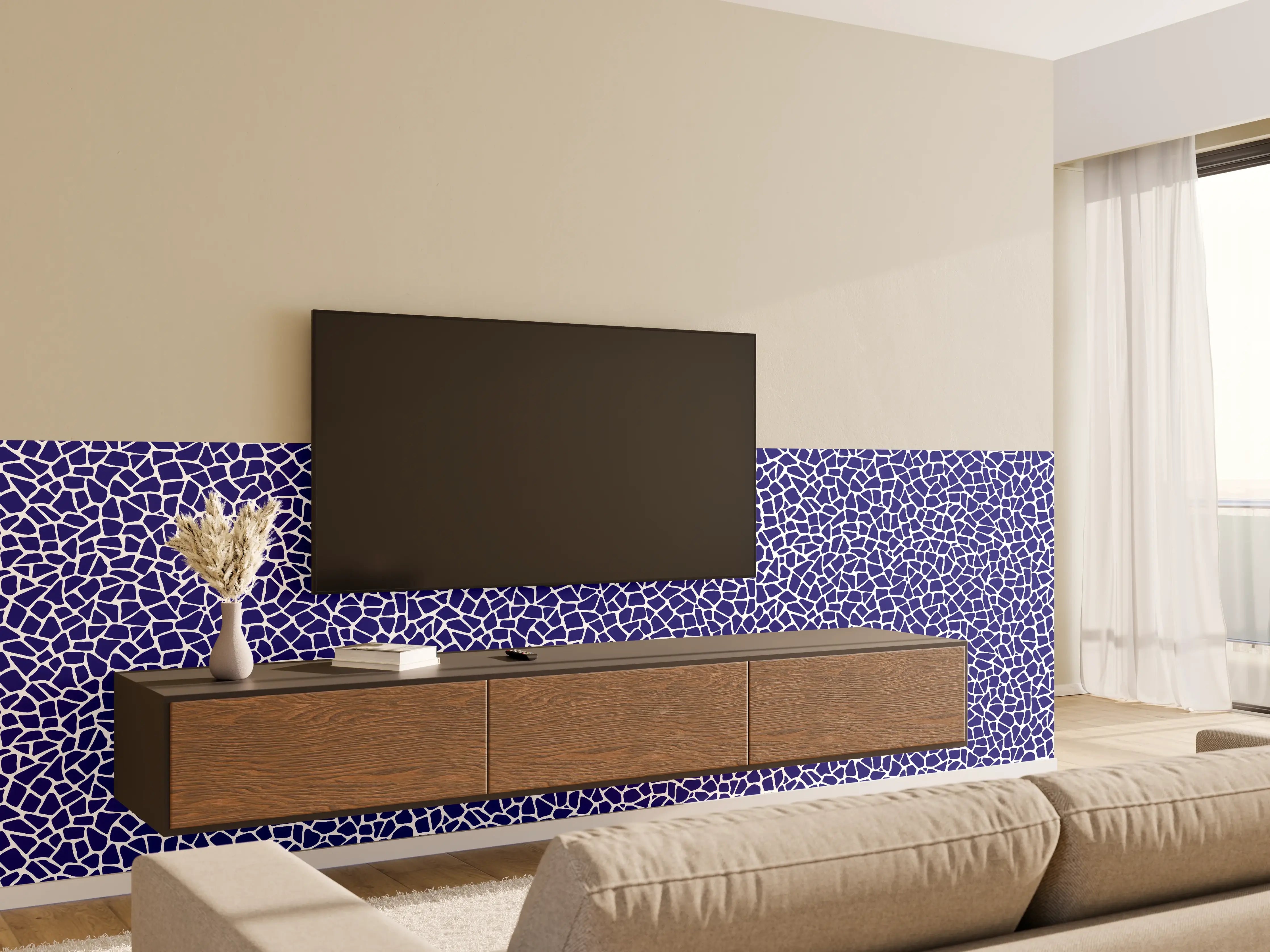 Wandverkleidung Wohnzimmer - Blaue Mosaik-Fliese mit abstraktem Muster