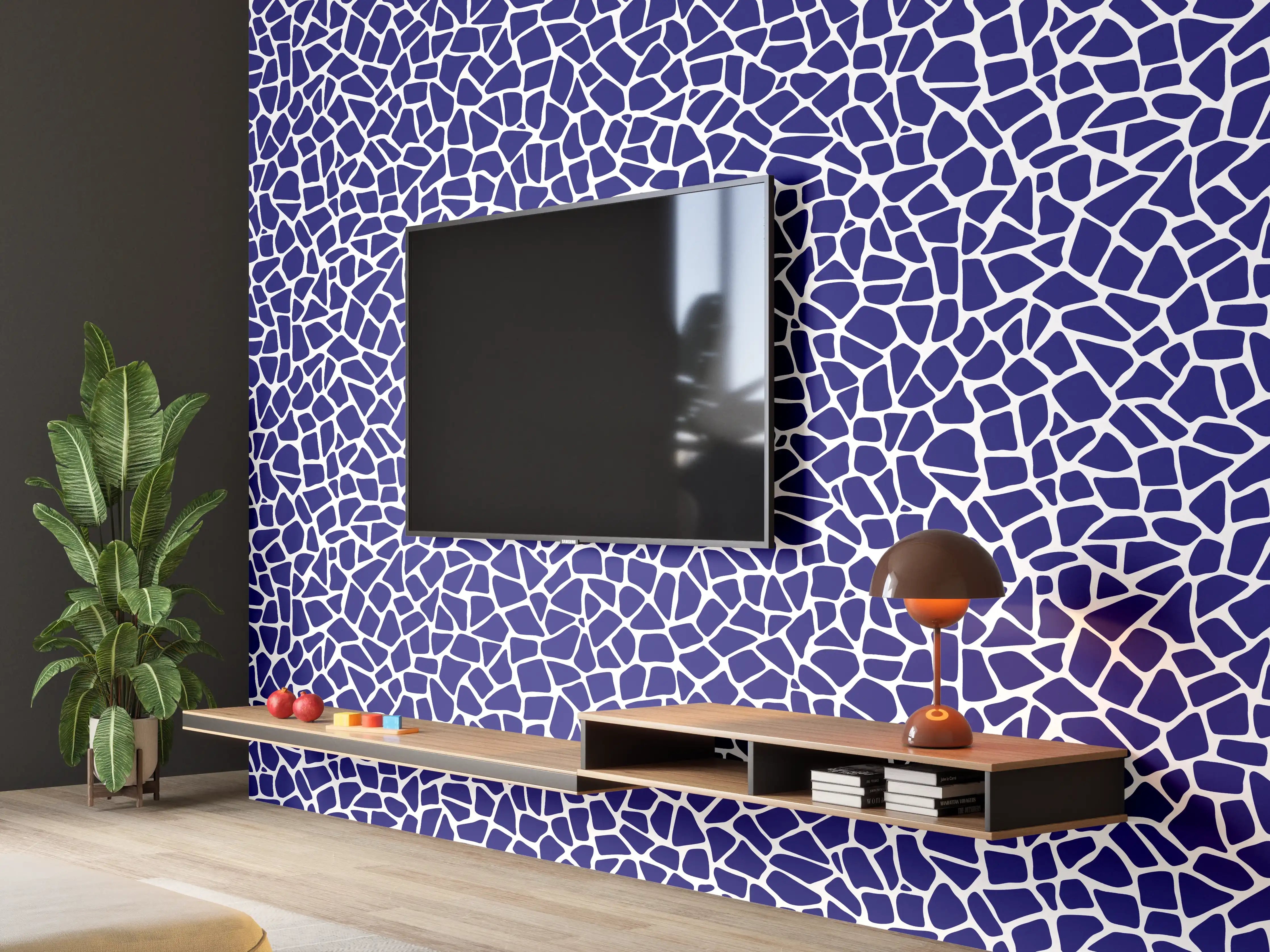 Wandverkleidung Wohnzimmer - Blaue Mosaik-Fliese mit abstraktem Muster