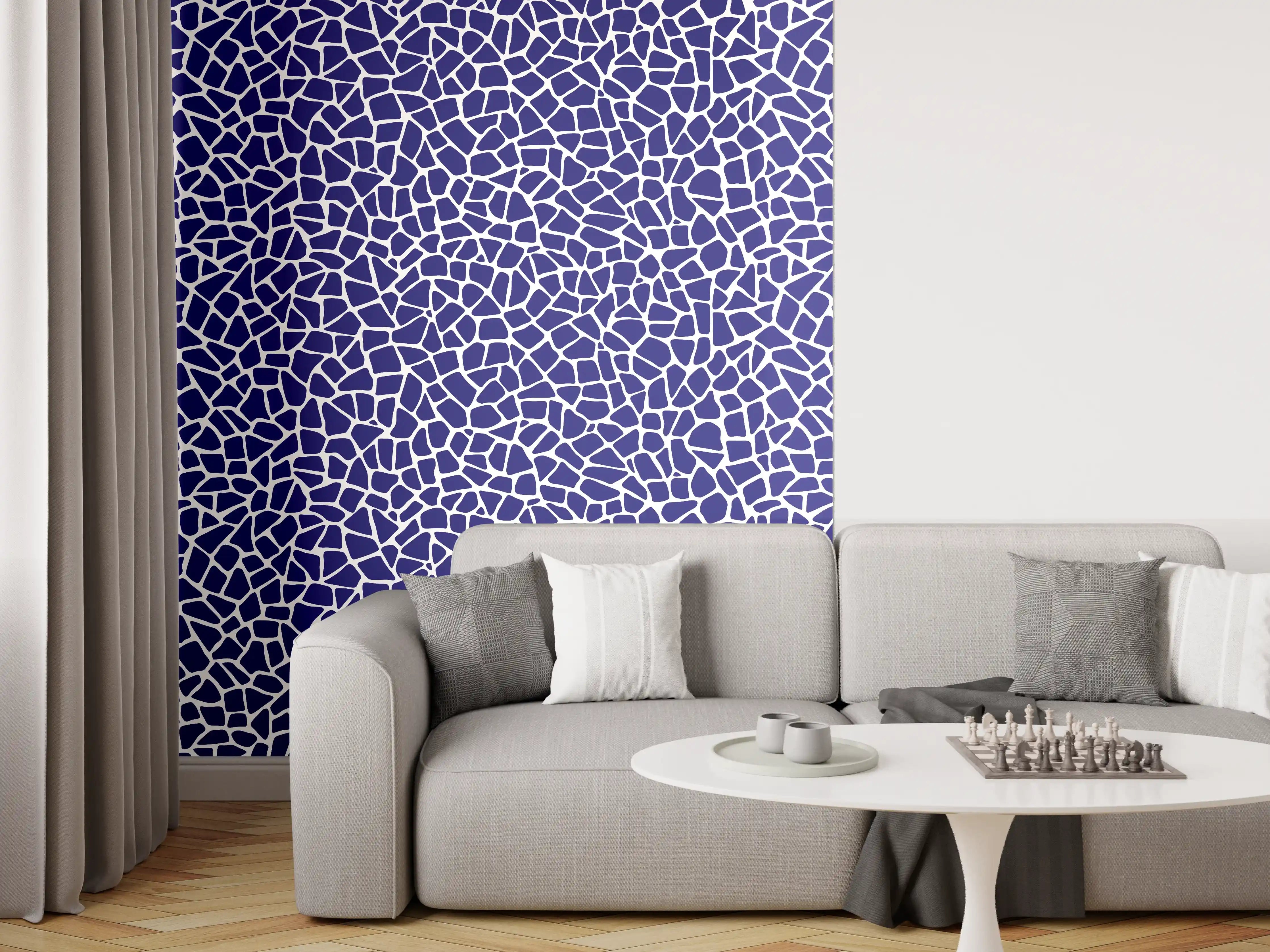 Wandverkleidung Wohnzimmer - Blaue Mosaik-Fliese mit abstraktem Muster