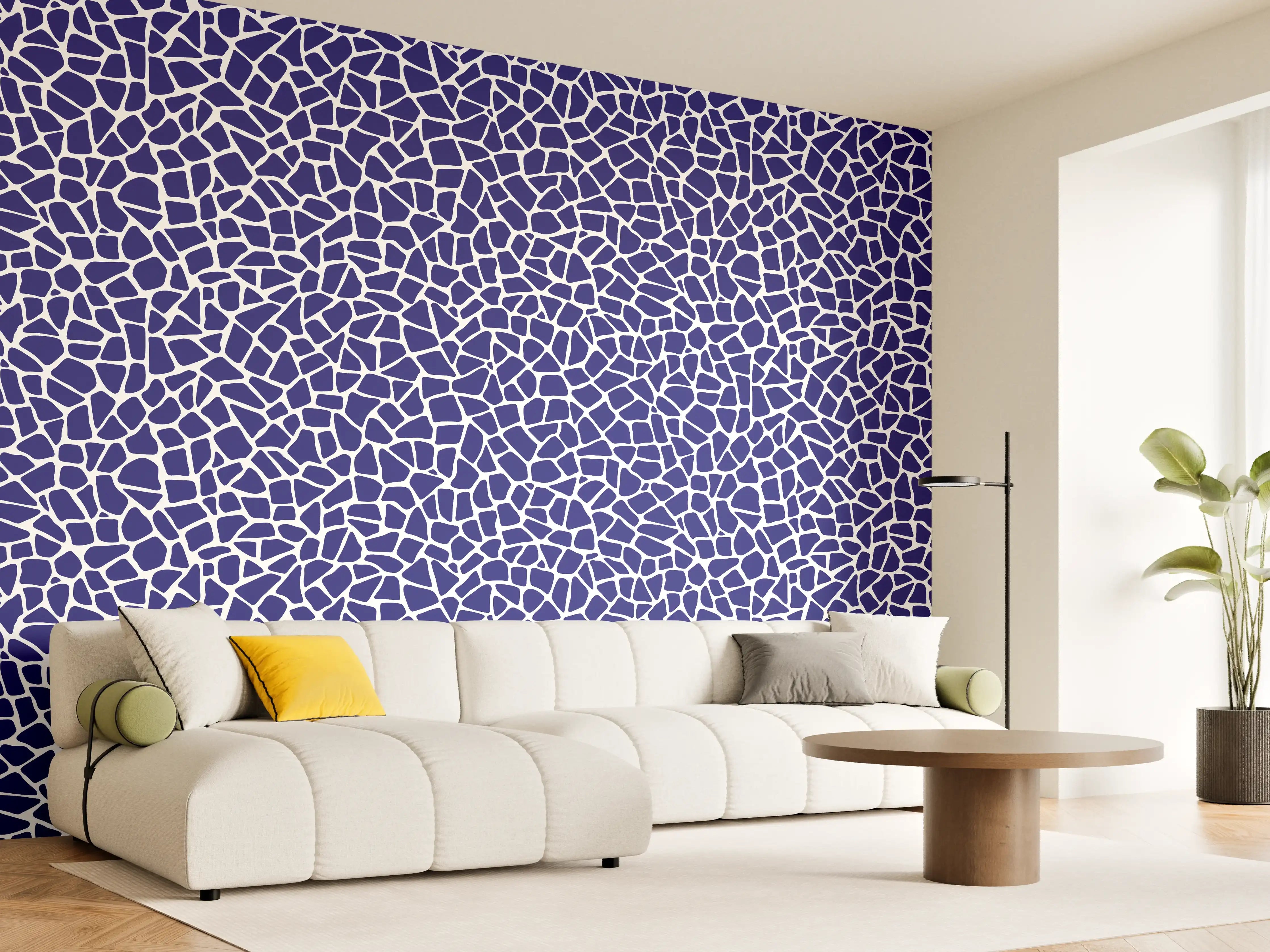 Wandverkleidung Wohnzimmer - Blaue Mosaik-Fliese mit abstraktem Muster