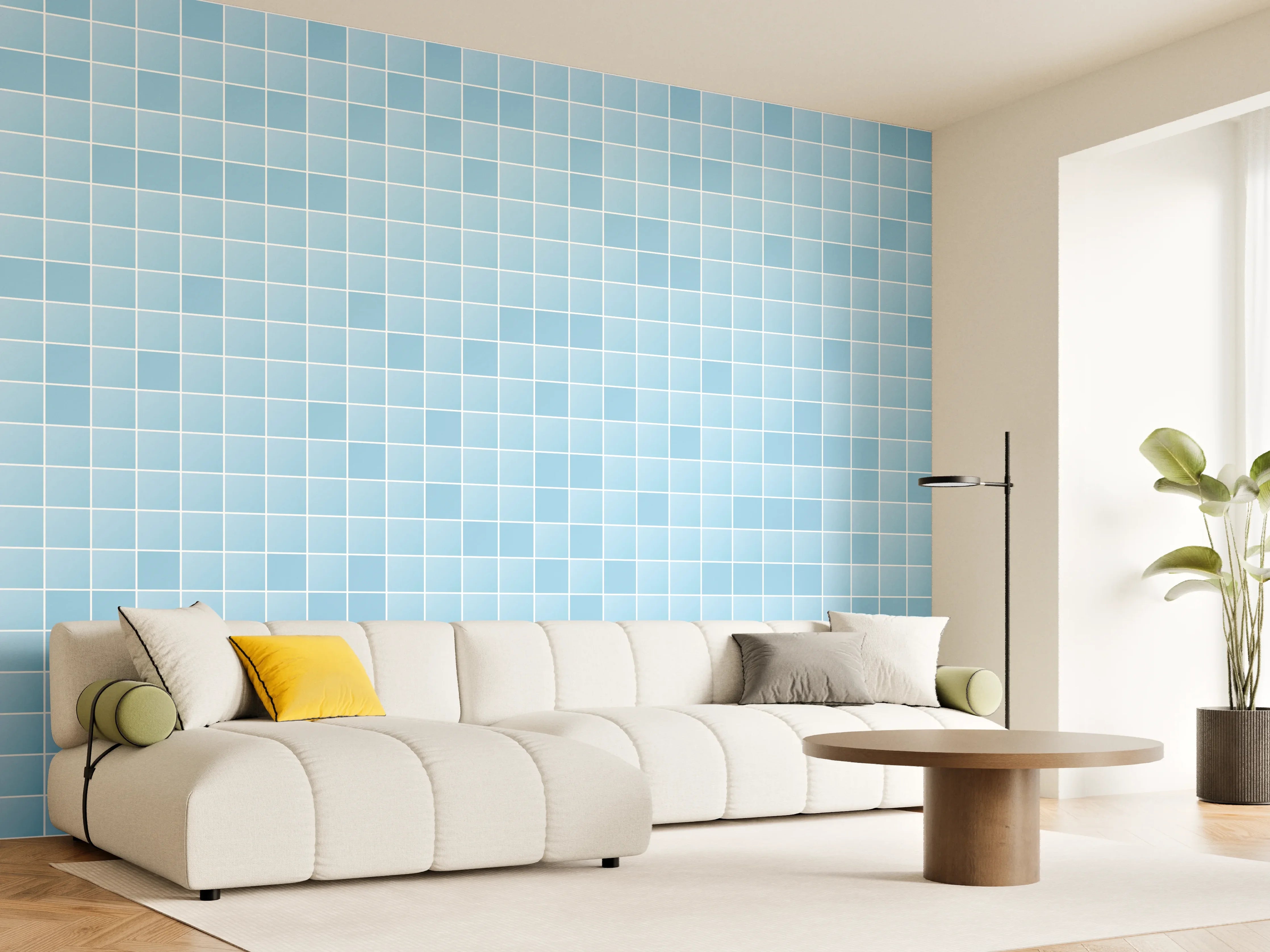 Wandverkleidung Wohnzimmer - Blaue Mosaikfliesen im Poolbereich