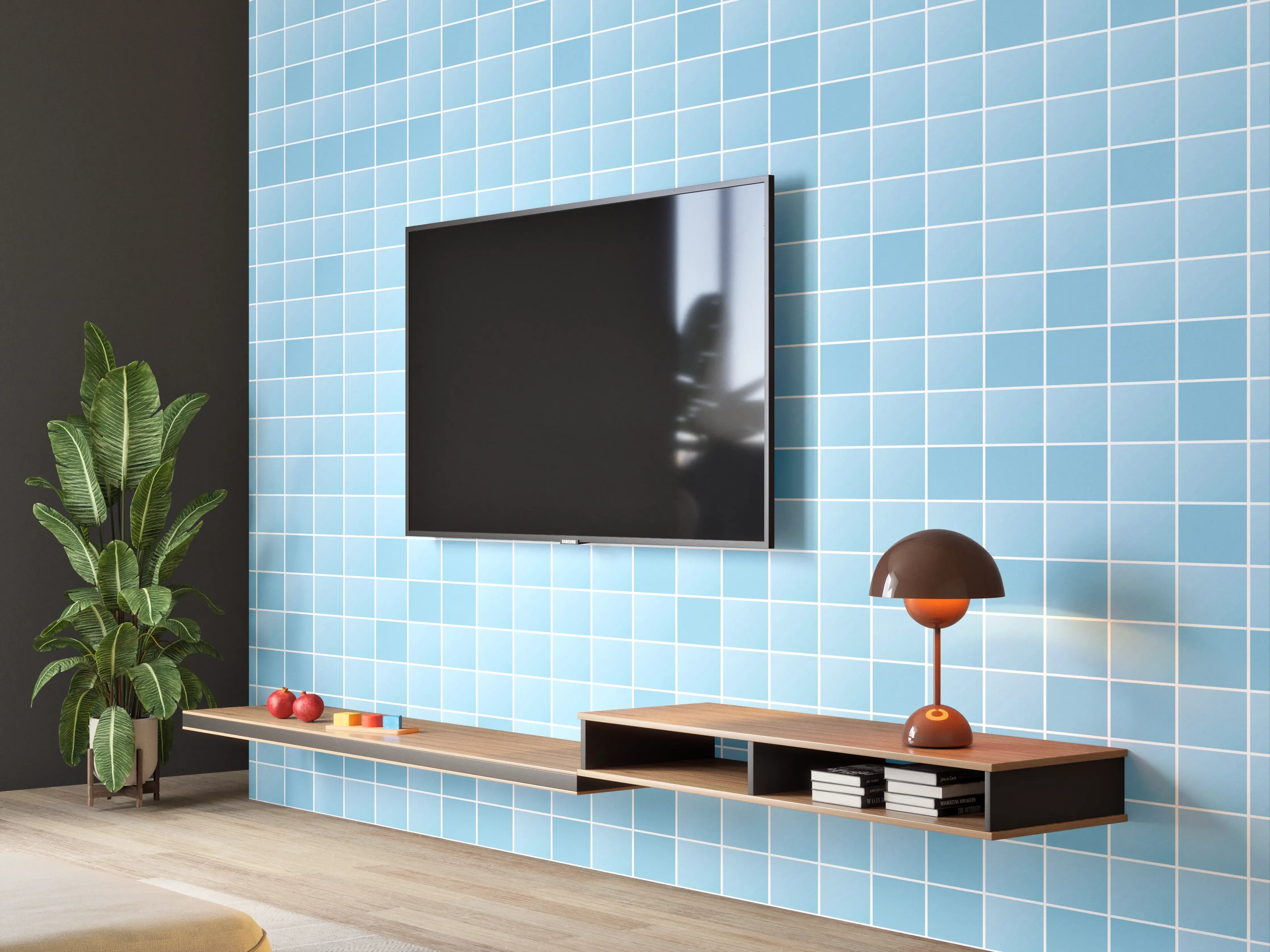 Wandverkleidung Wohnzimmer - Blaue Musterstruktur