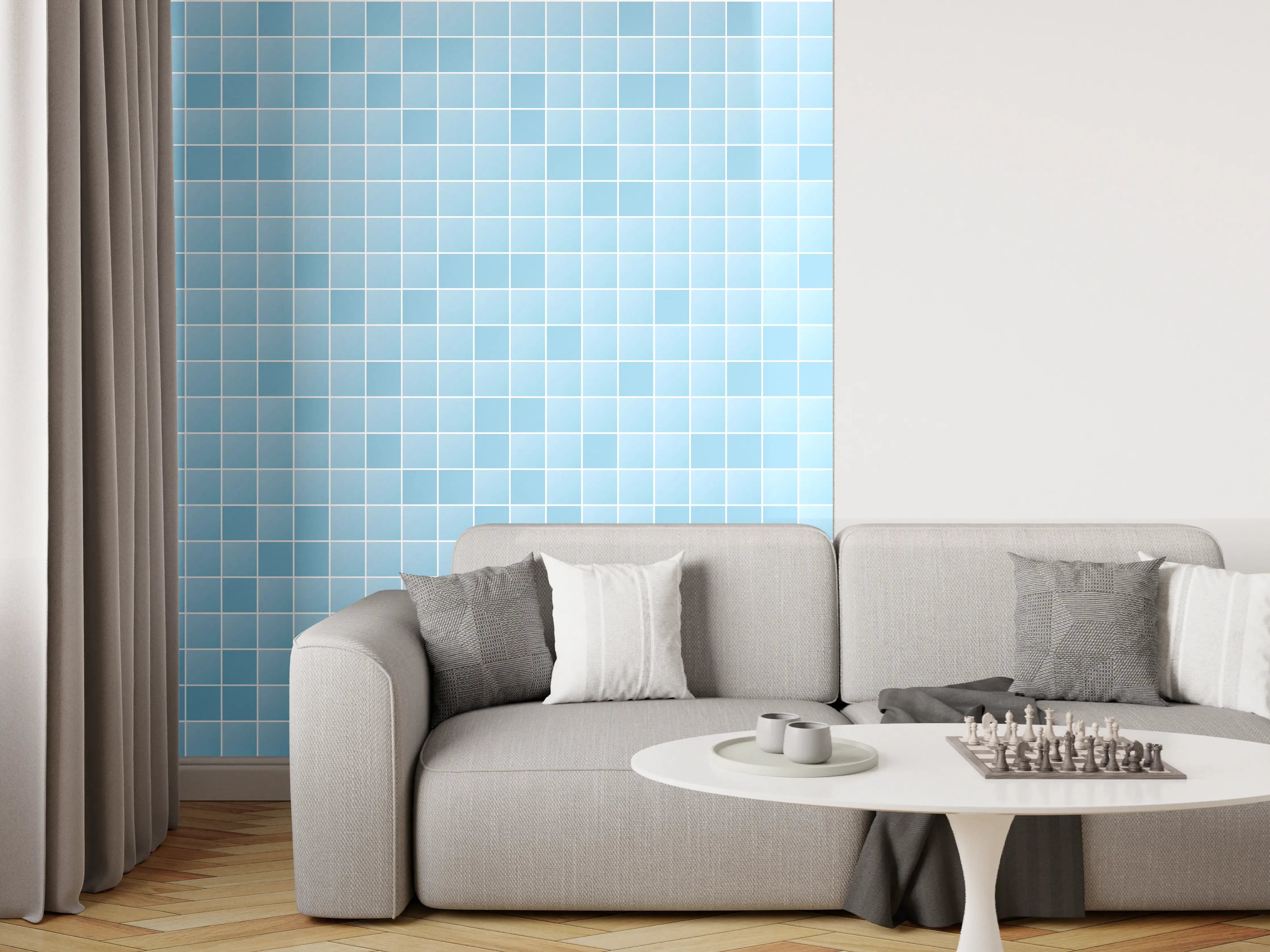 Wandverkleidung Wohnzimmer - Blaue Musterstruktur
