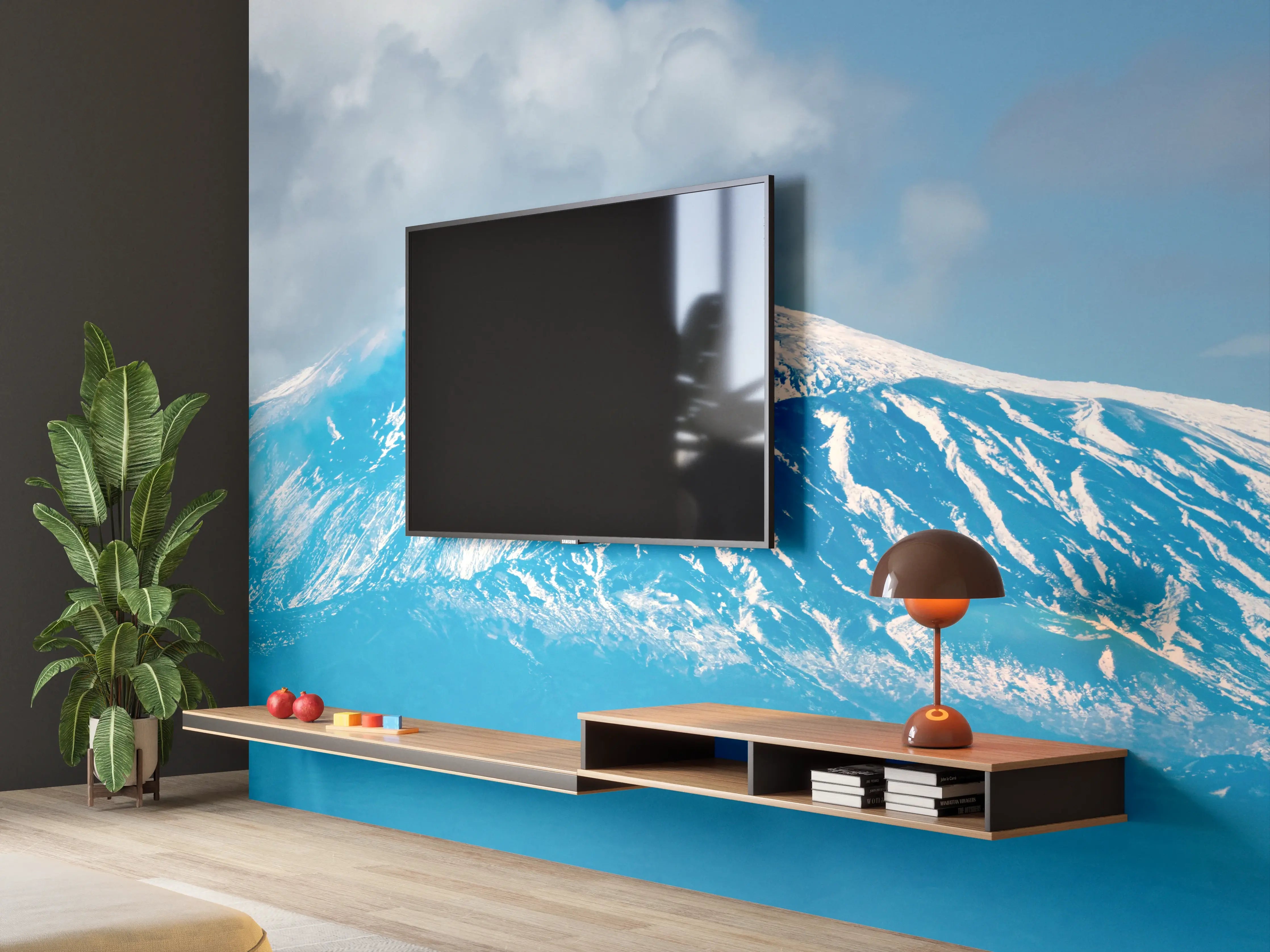 Wandverkleidung Wohnzimmer - Blaue Schnee-Berglandschaft