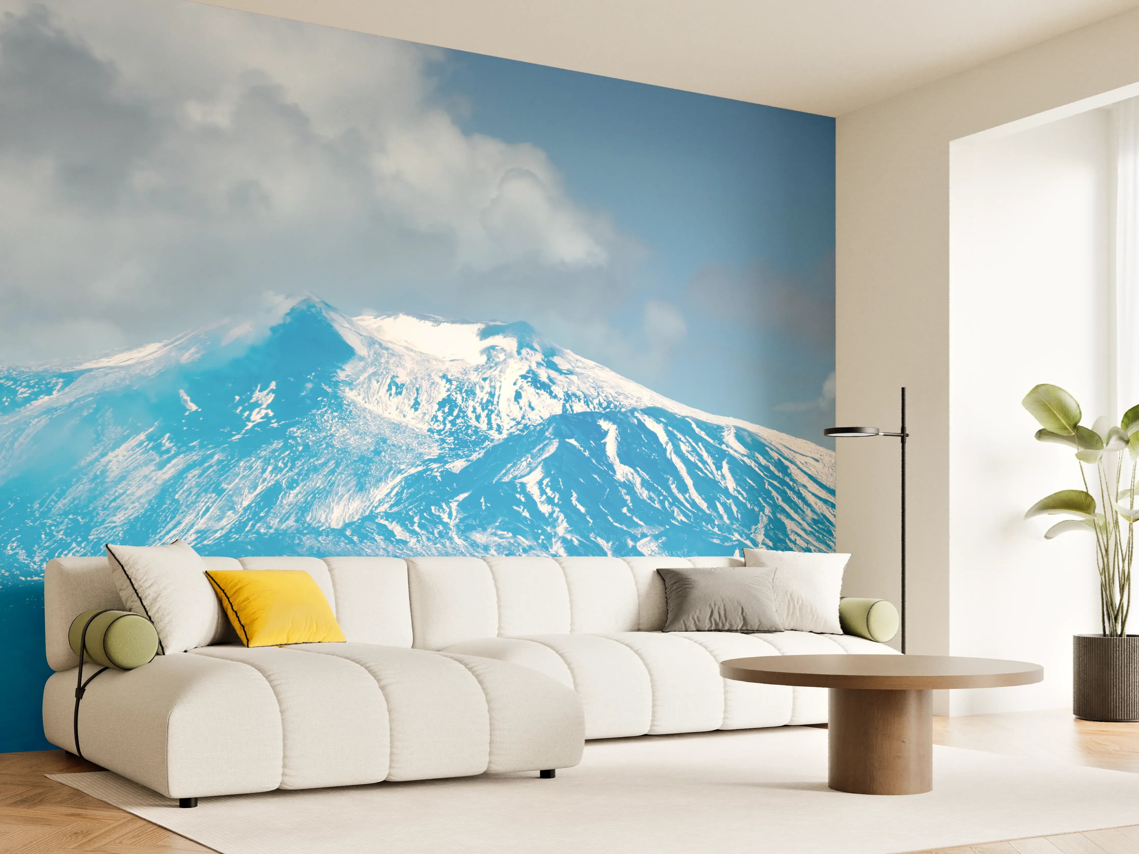 Wandverkleidung Wohnzimmer - Blaue Schnee-Berglandschaft