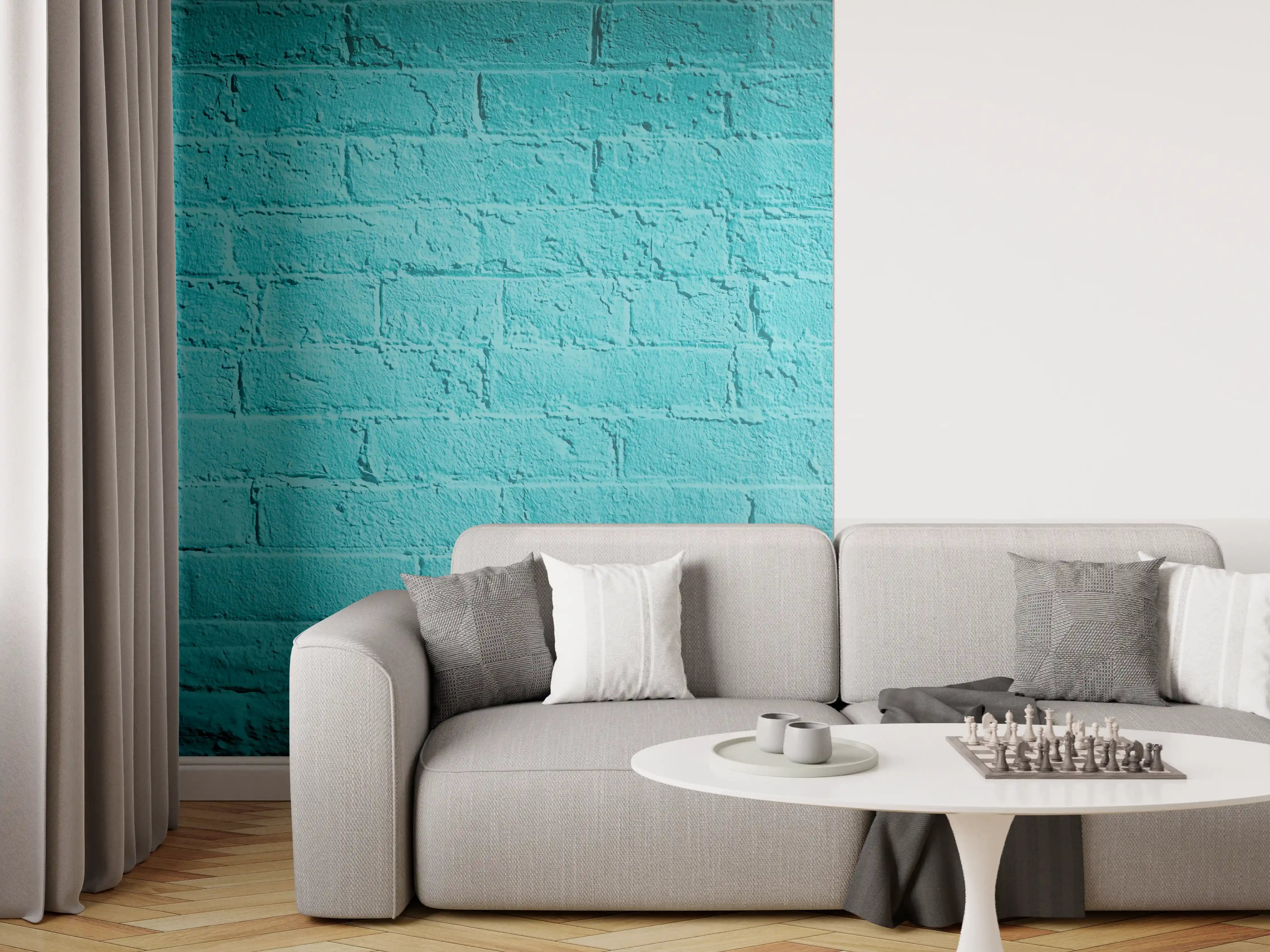 Wandverkleidung Wohnzimmer - Blaue Wand mit Textur