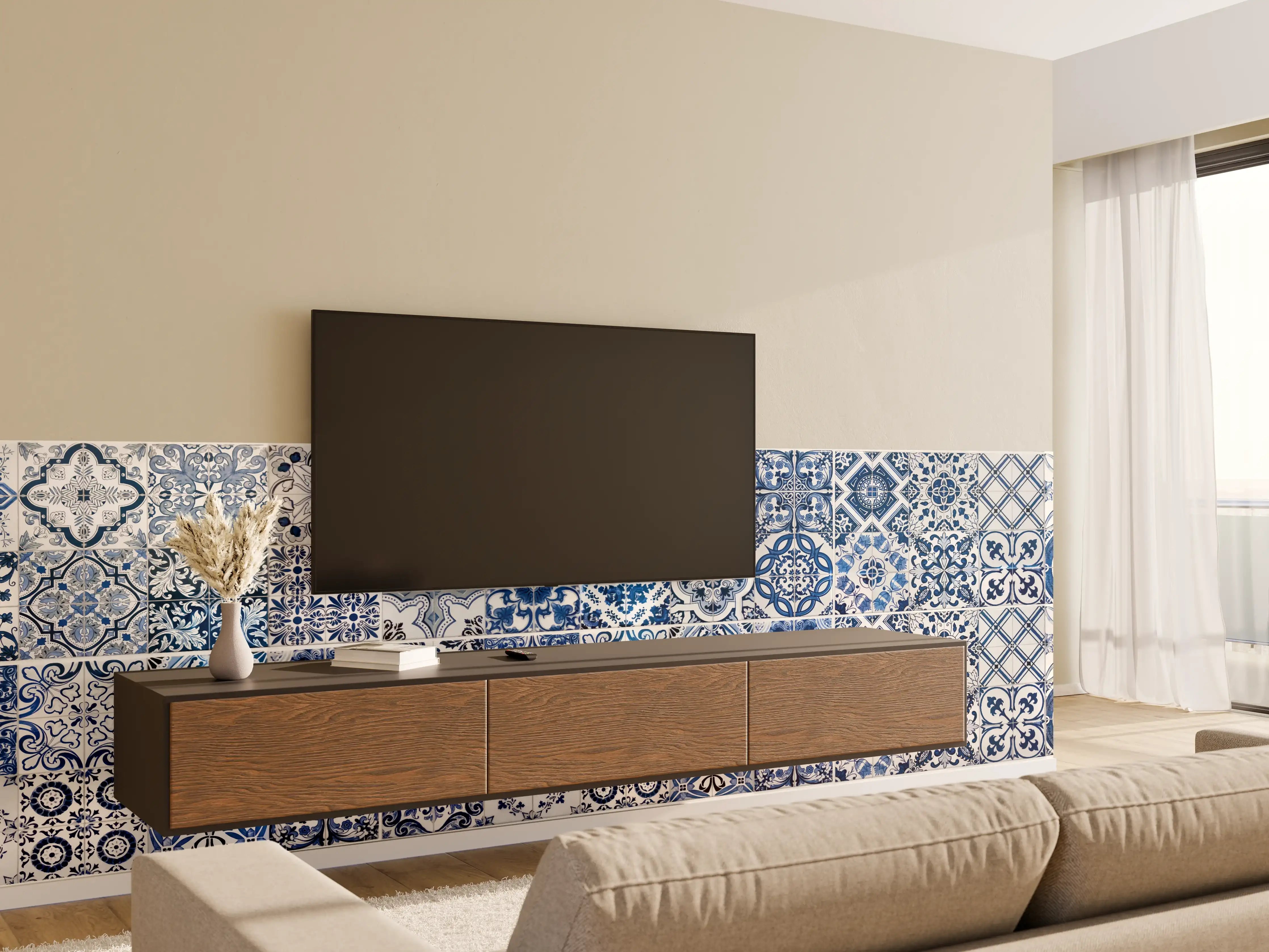 Wandverkleidung Wohnzimmer - Blaue portugiesische Azulejo-Fliesen