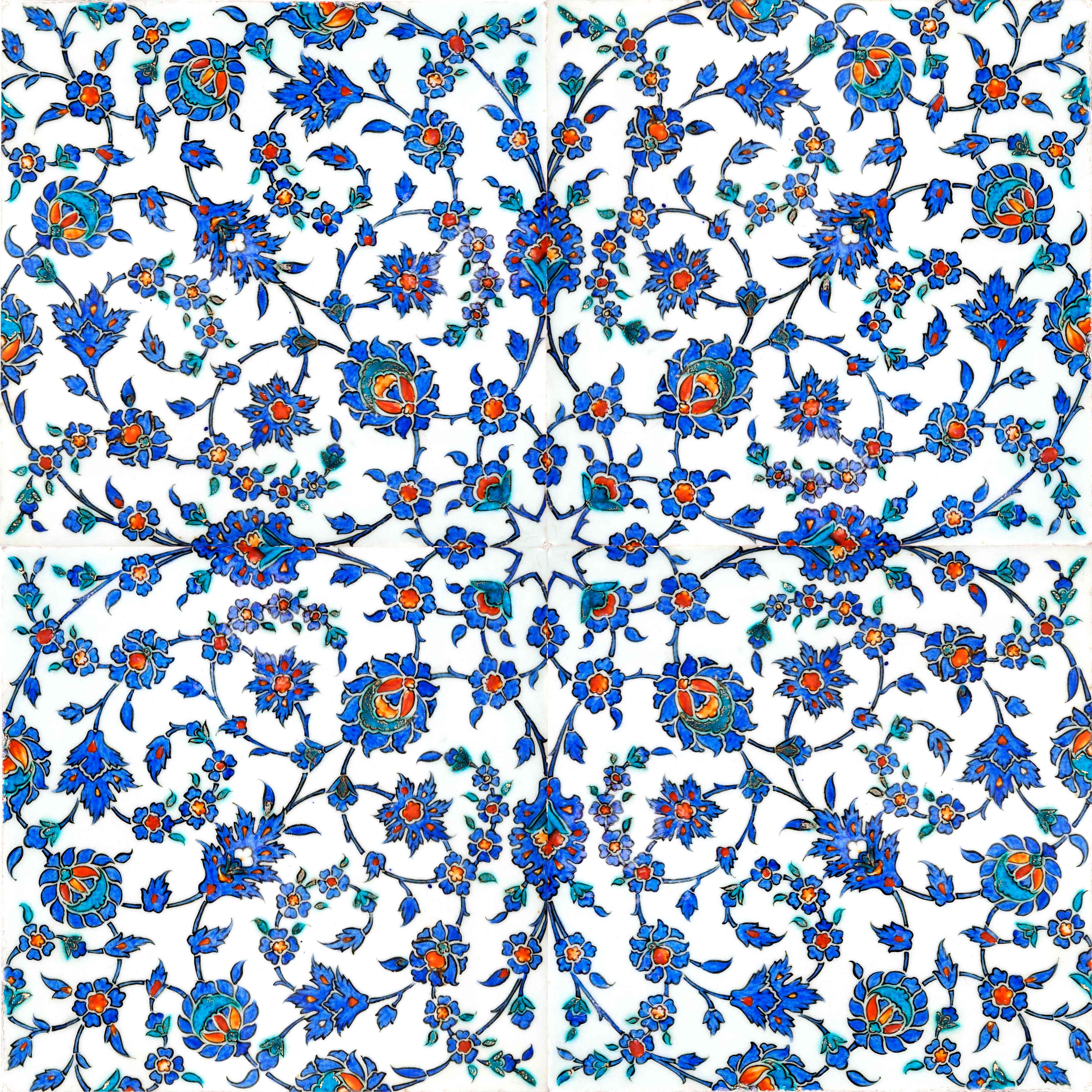 Wandverkleidung Wohnzimmer-Blaue und orangefarbene florale Musterfliese