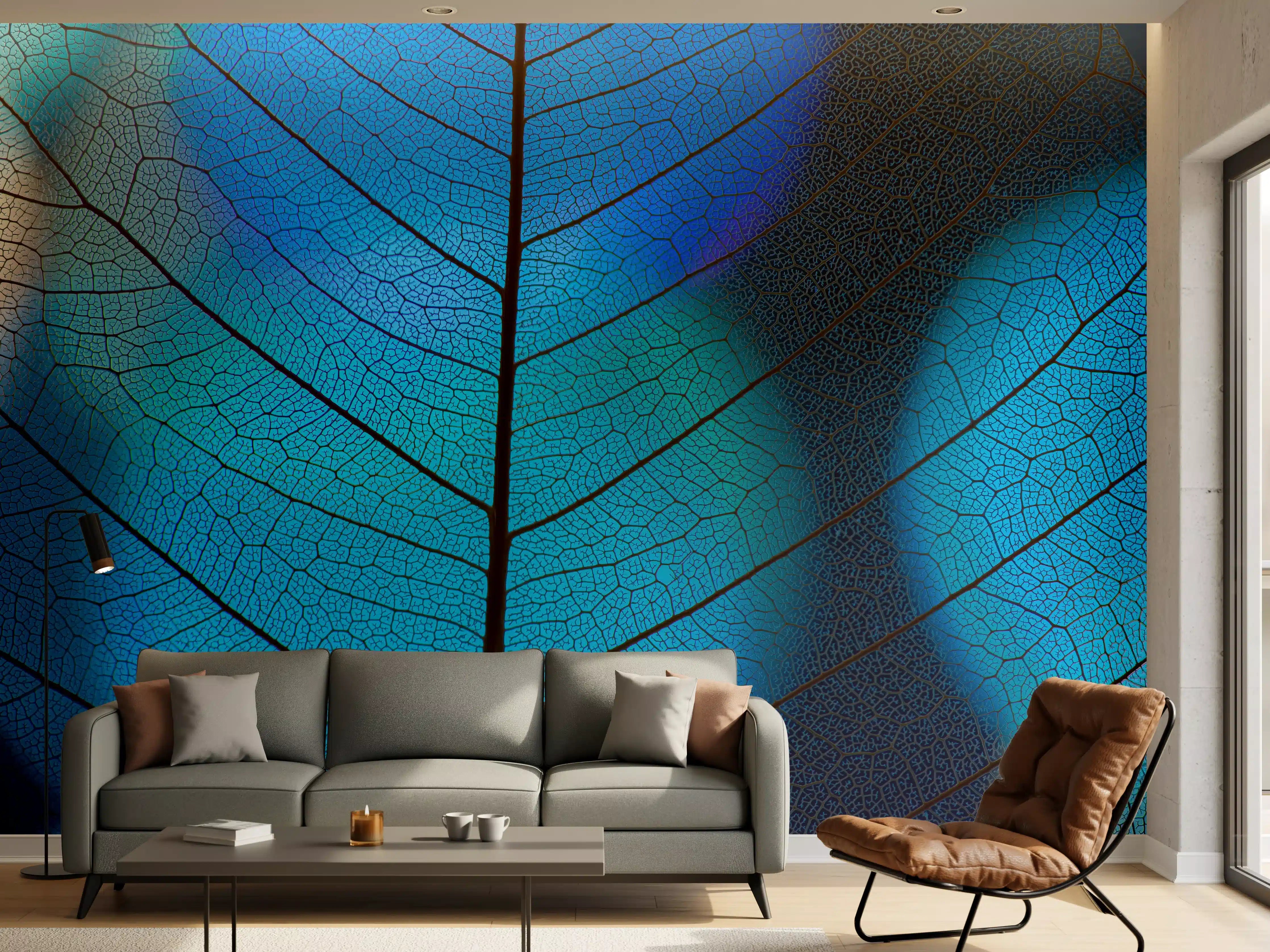 Wandverkleidung Wohnzimmer - Blauer Blattschwarz-Und-Dunkel-Muster