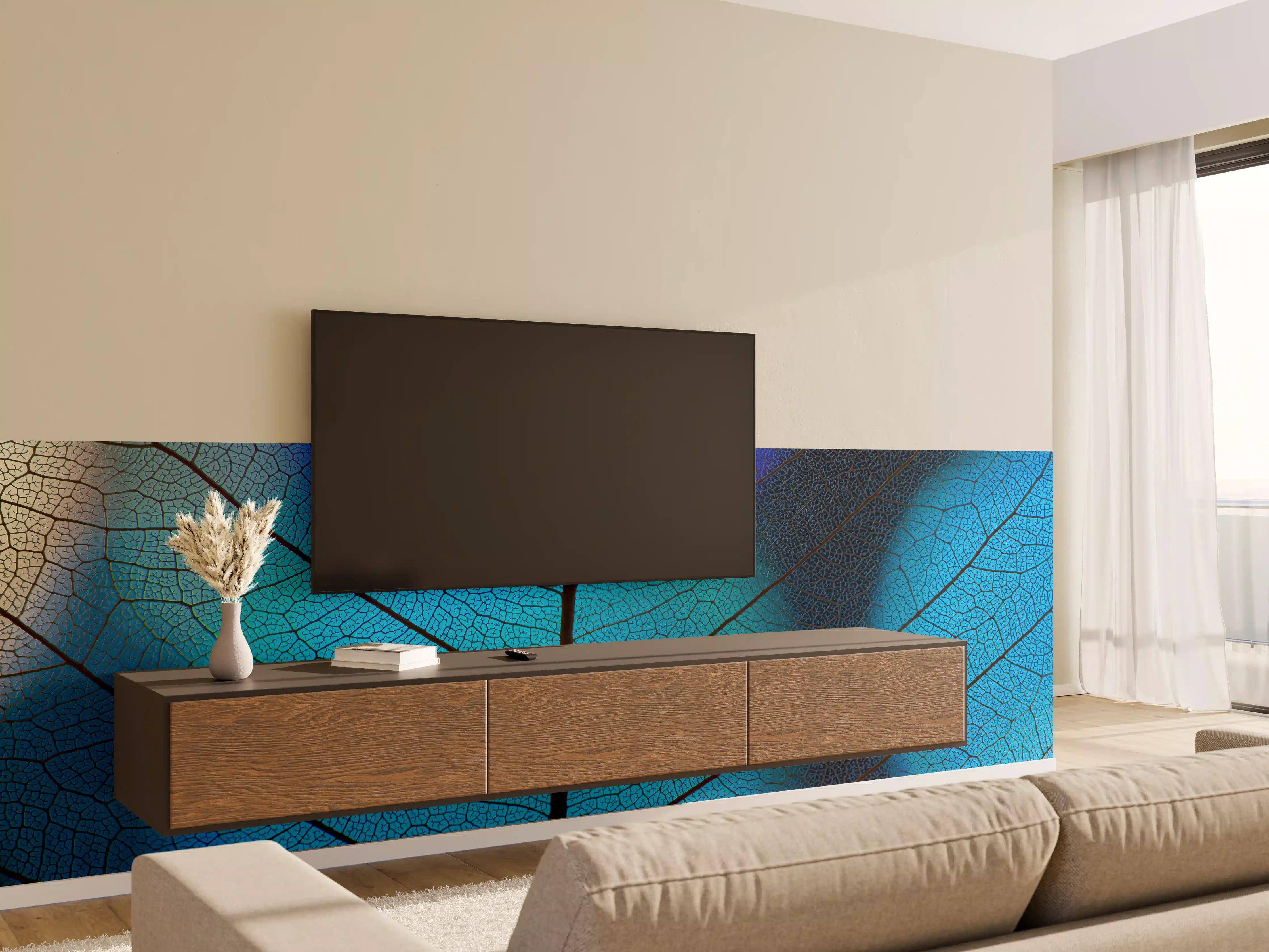 Wandverkleidung Wohnzimmer - Blauer Blattschwarz-Und-Dunkel-Muster