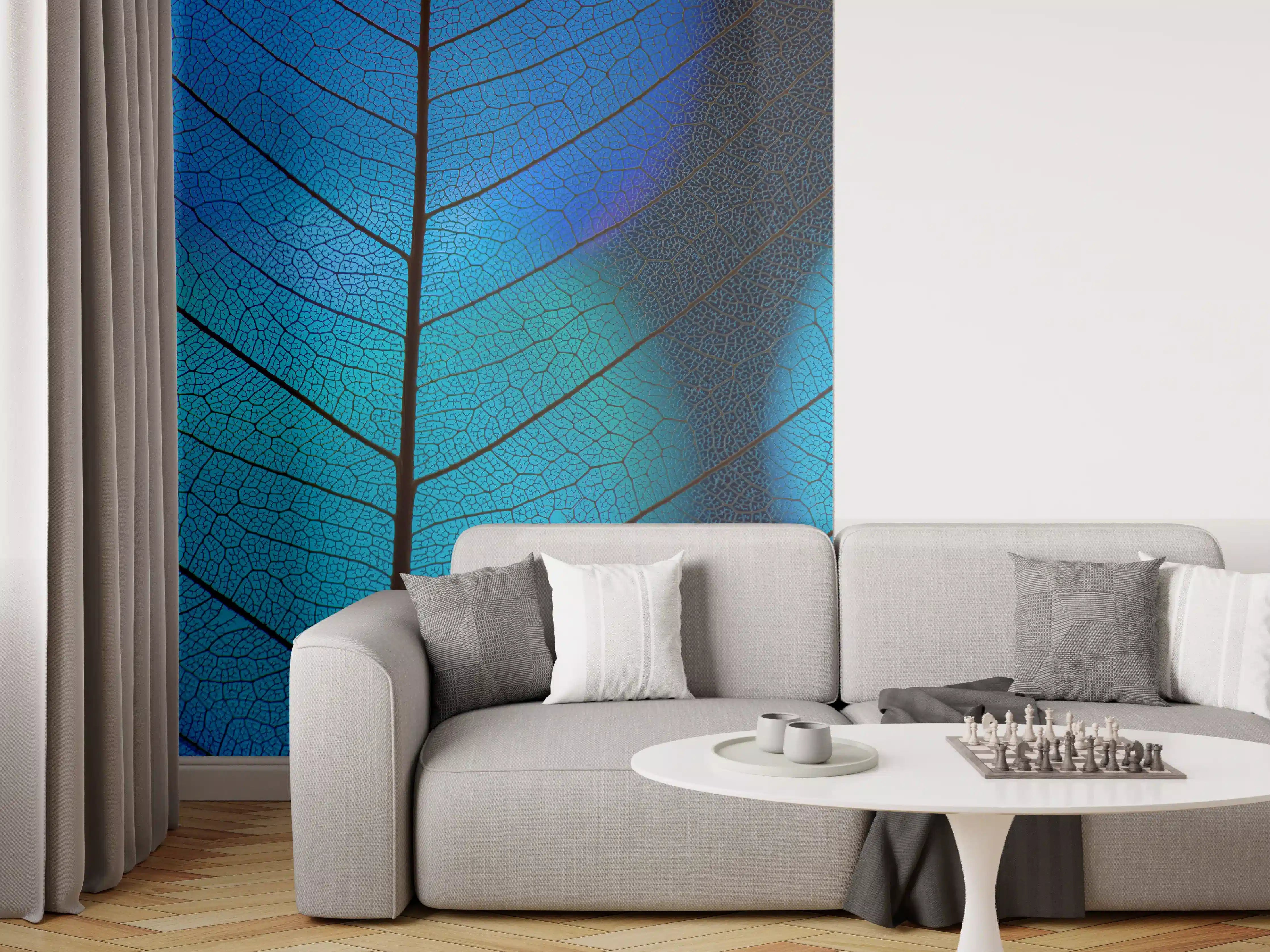 Wandverkleidung Wohnzimmer - Blauer Blattschwarz-Und-Dunkel-Muster