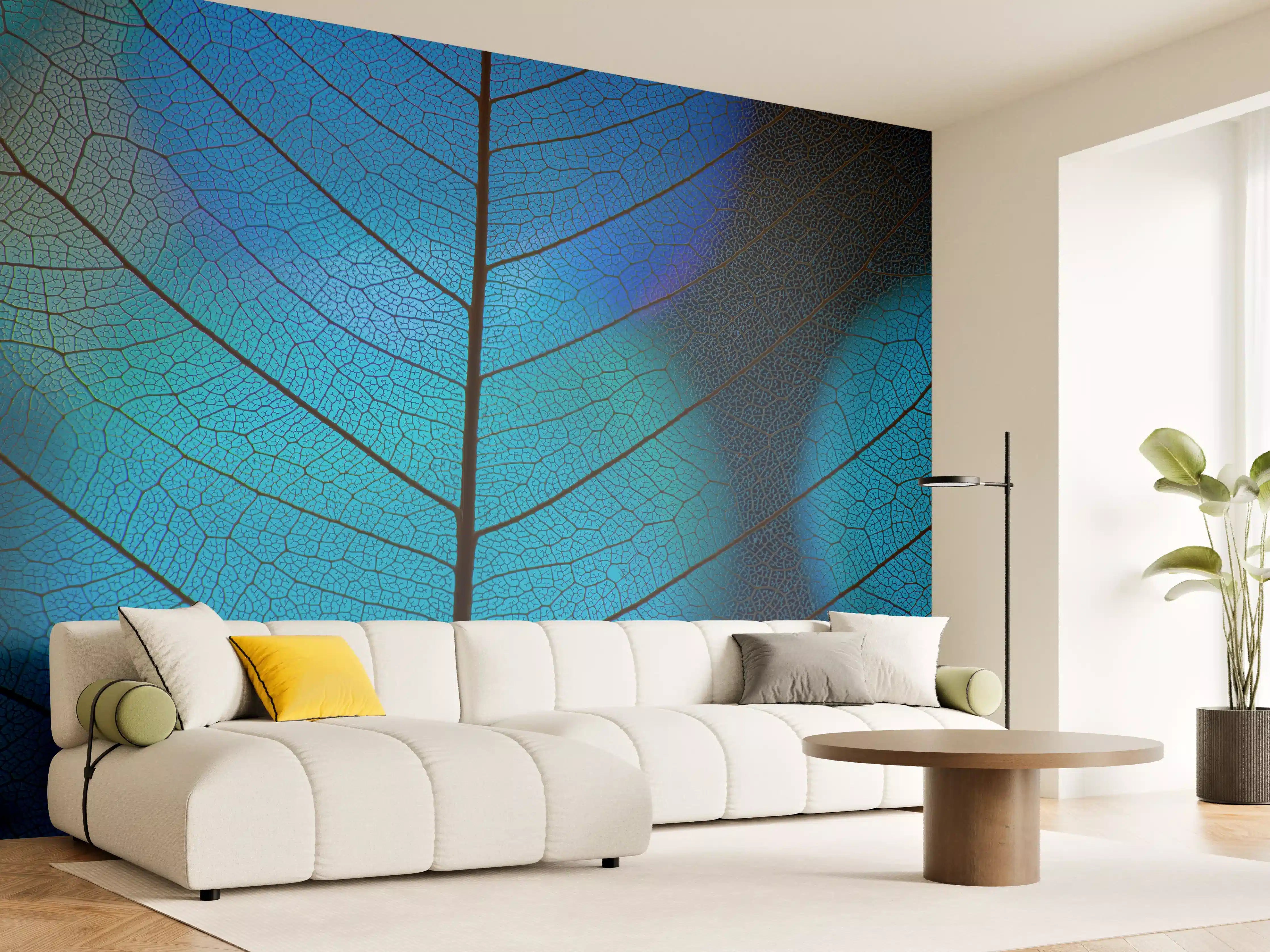 Wandverkleidung Wohnzimmer - Blauer Blattschwarz-Und-Dunkel-Muster