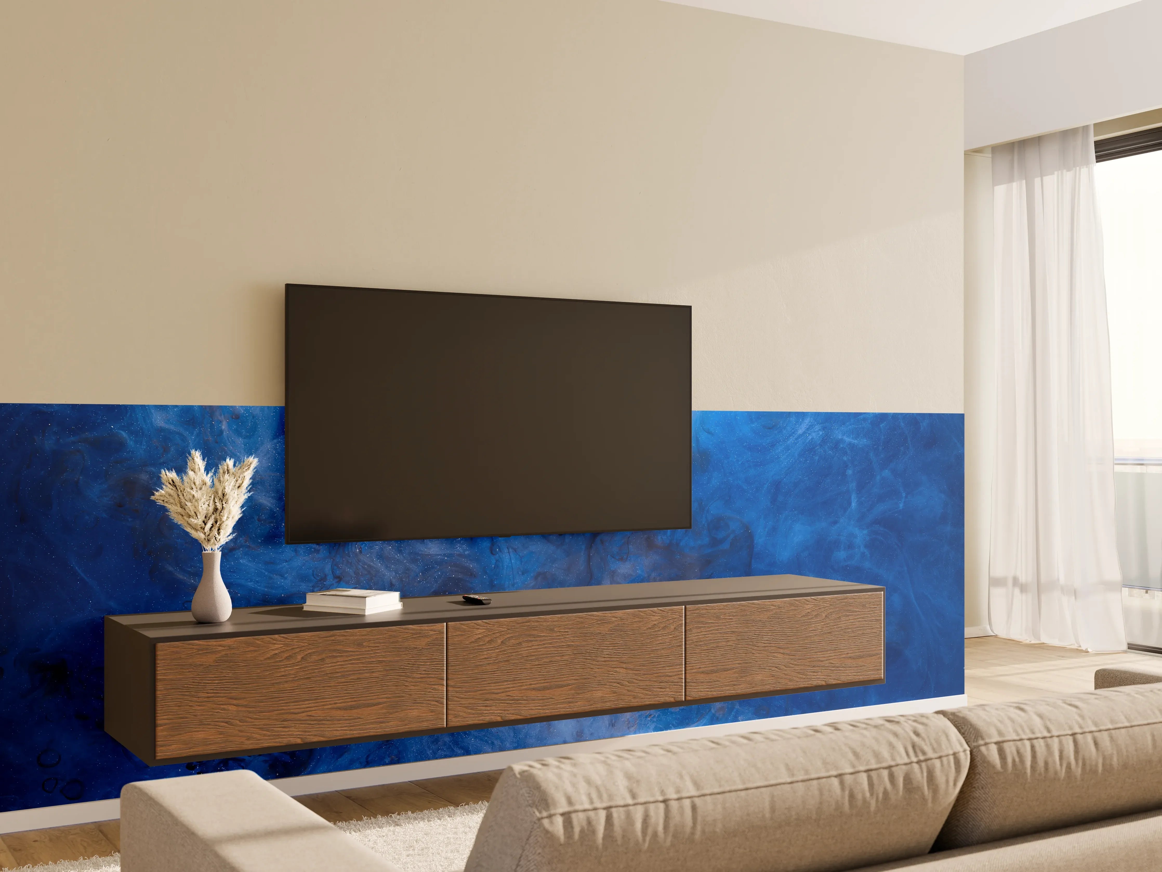 Wandverkleidung Wohnzimmer - Blauer Rauch