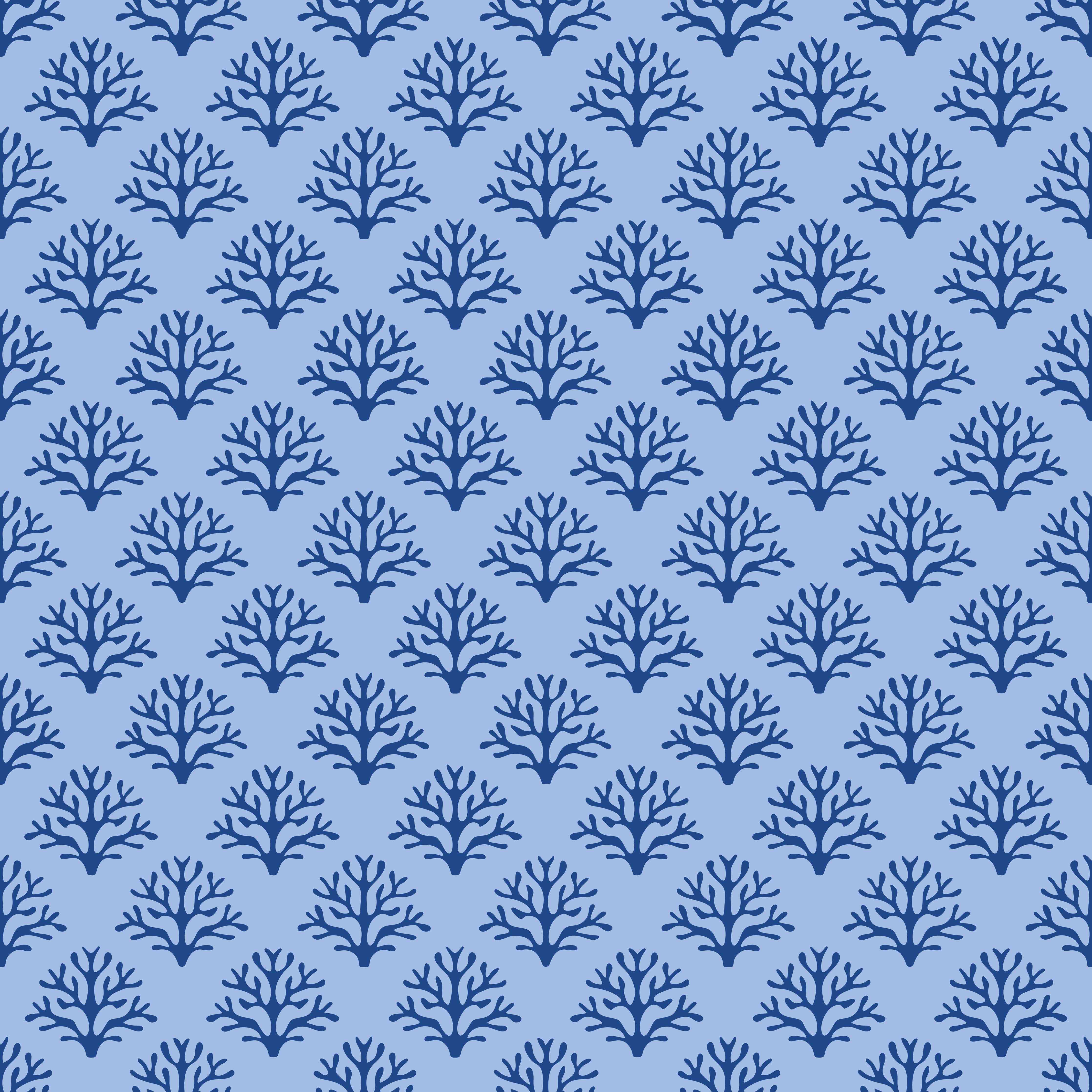 Wandverkleidung Wohnzimmer-Blaues Korallenmuster Tapete