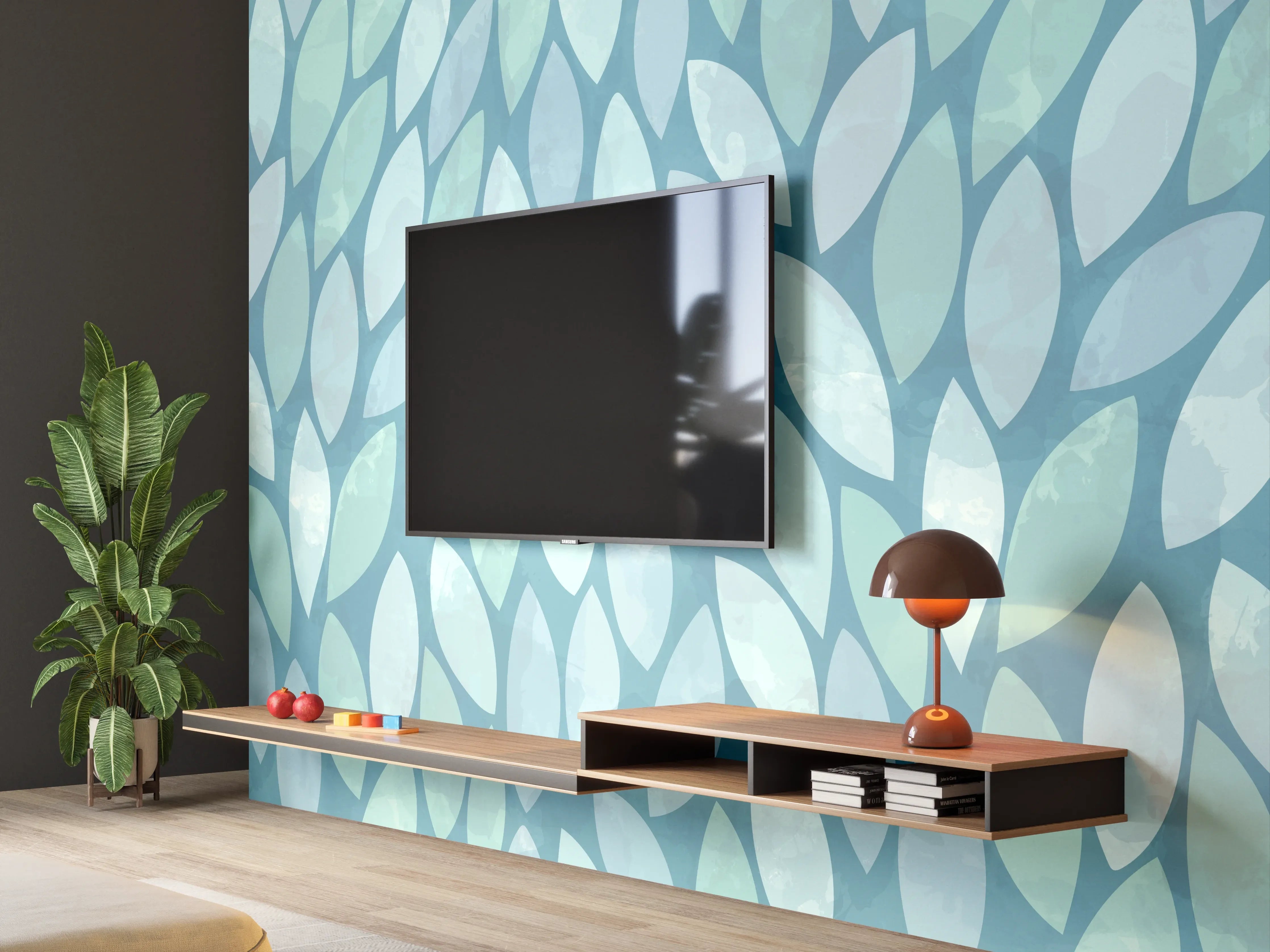 Wandverkleidung Wohnzimmer - Blaues Mosaikmuster - Moderne Wandgestaltung