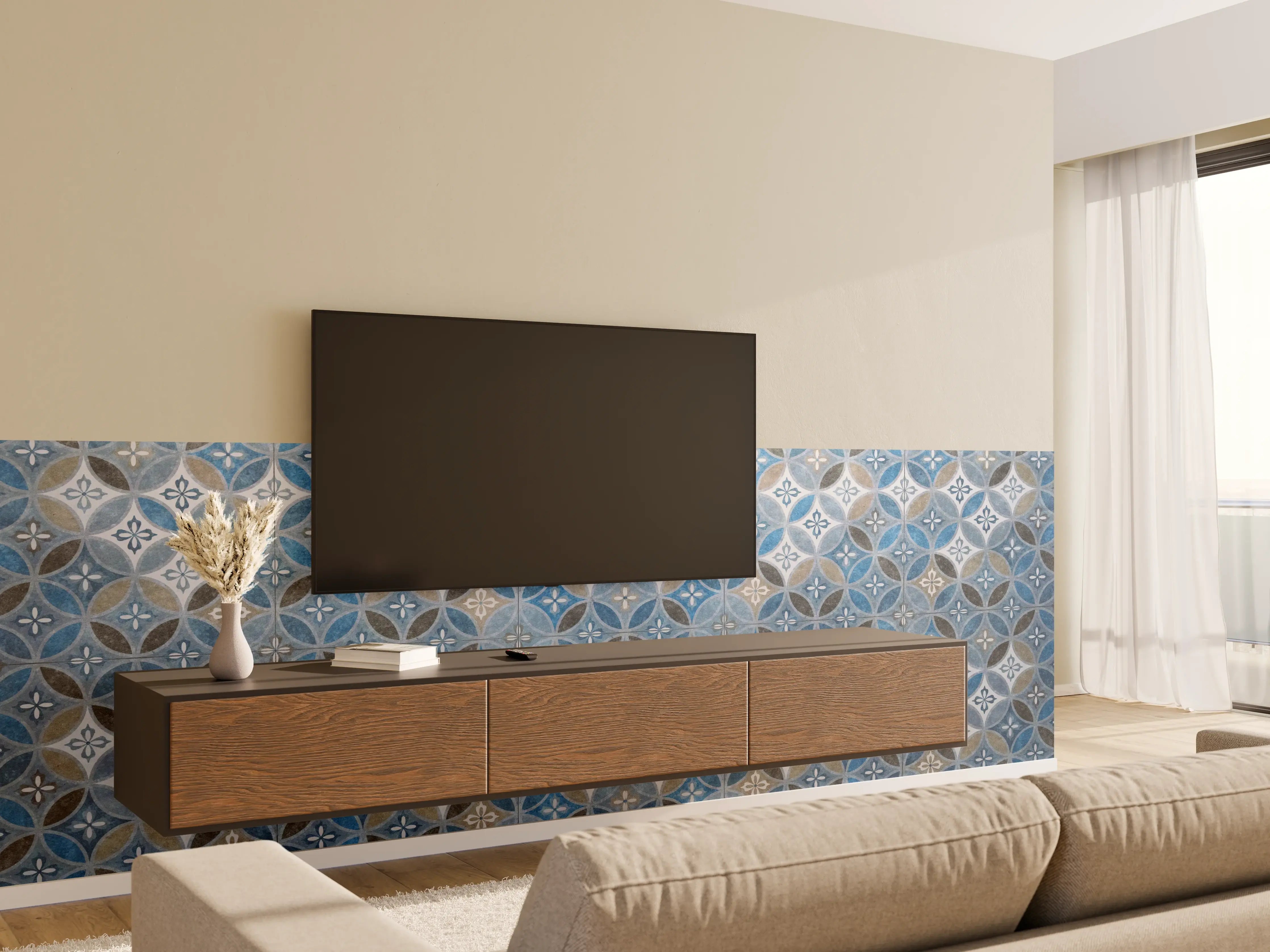 Wandverkleidung Wohnzimmer - Blaues Vintage Mosaik