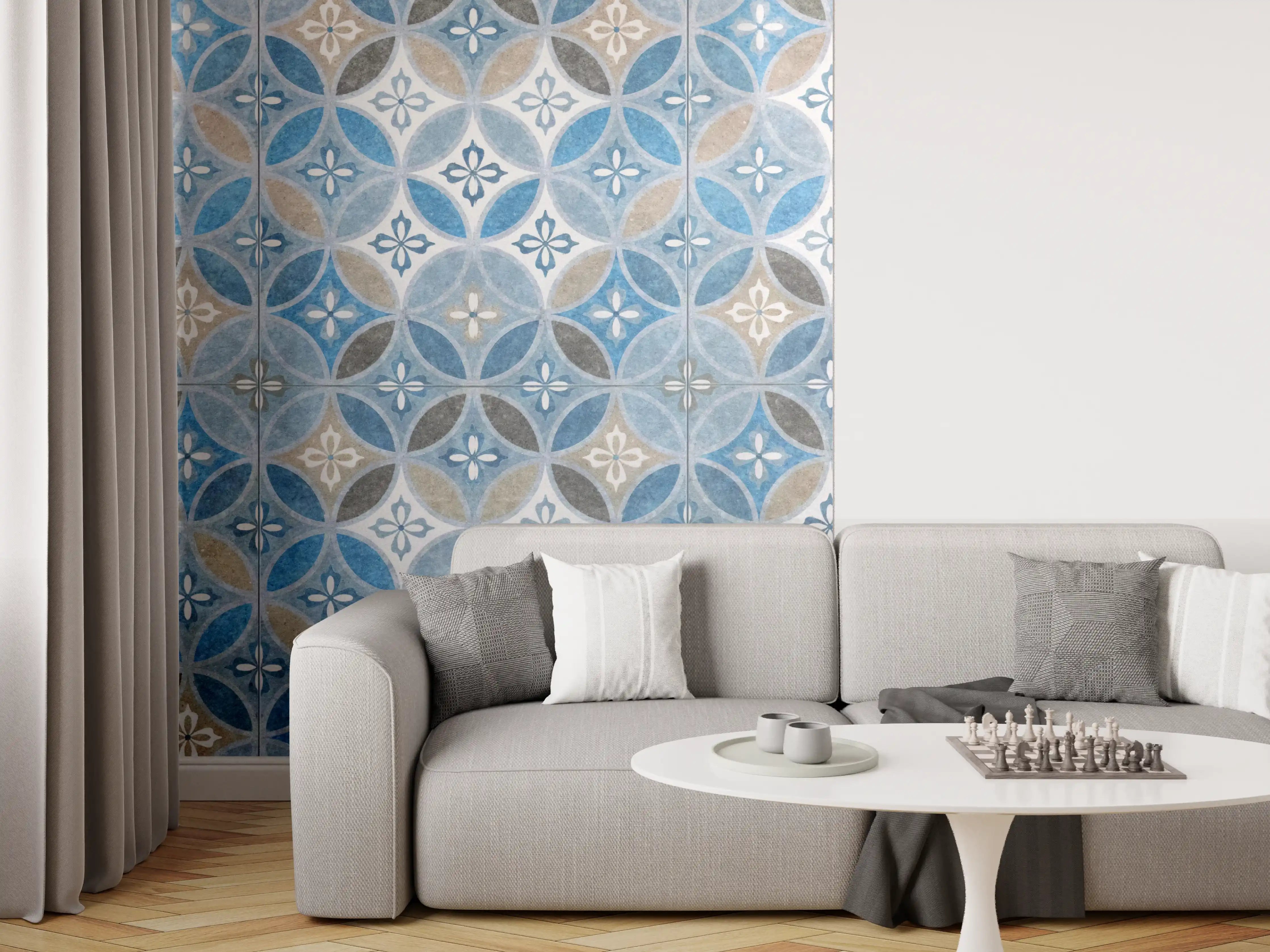 Wandverkleidung Wohnzimmer - Blaues Vintage Mosaik