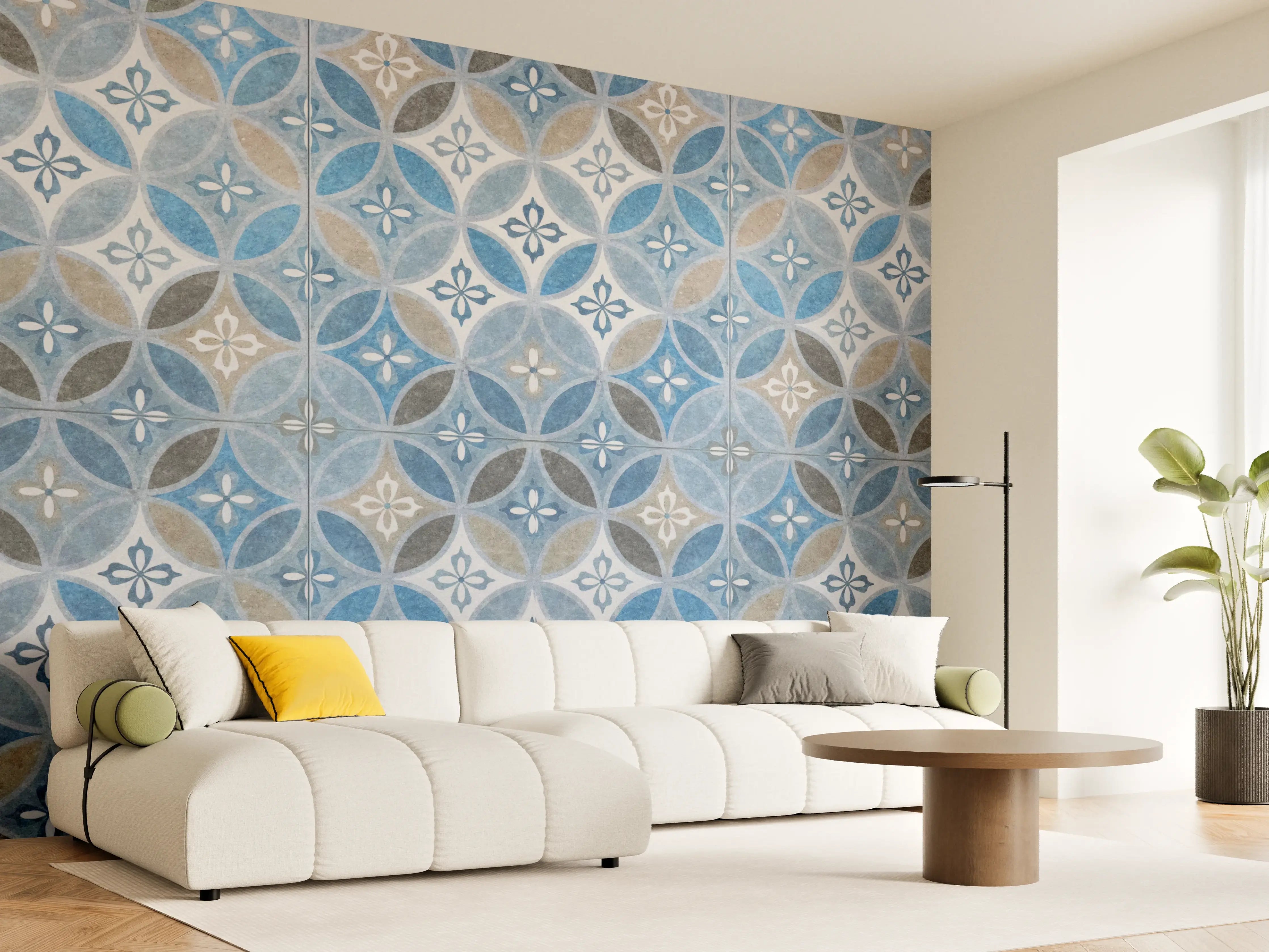 Wandverkleidung Wohnzimmer - Blaues Vintage Mosaik