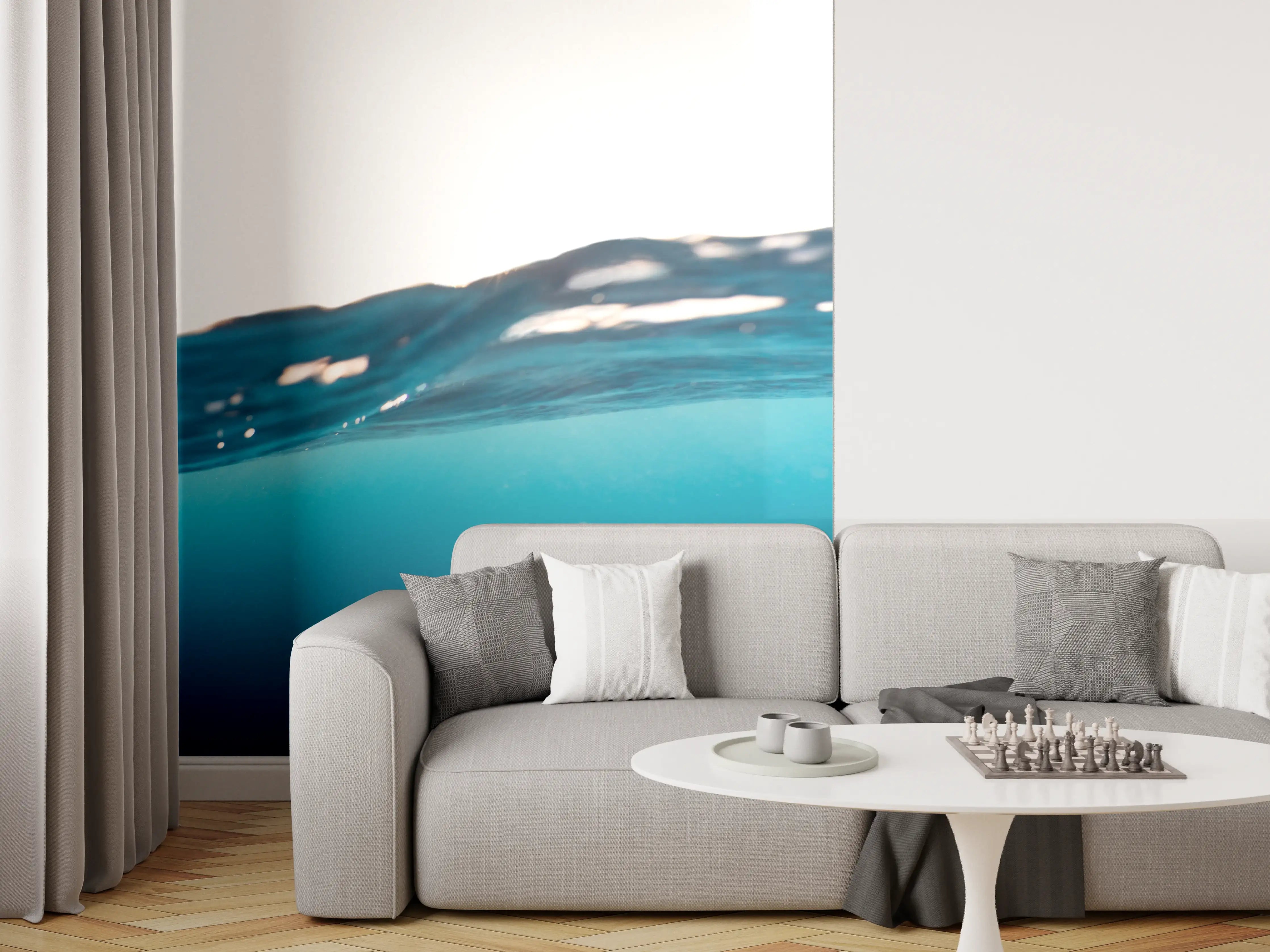 Wandverkleidung Wohnzimmer - Blaues Wasser mit Wellen