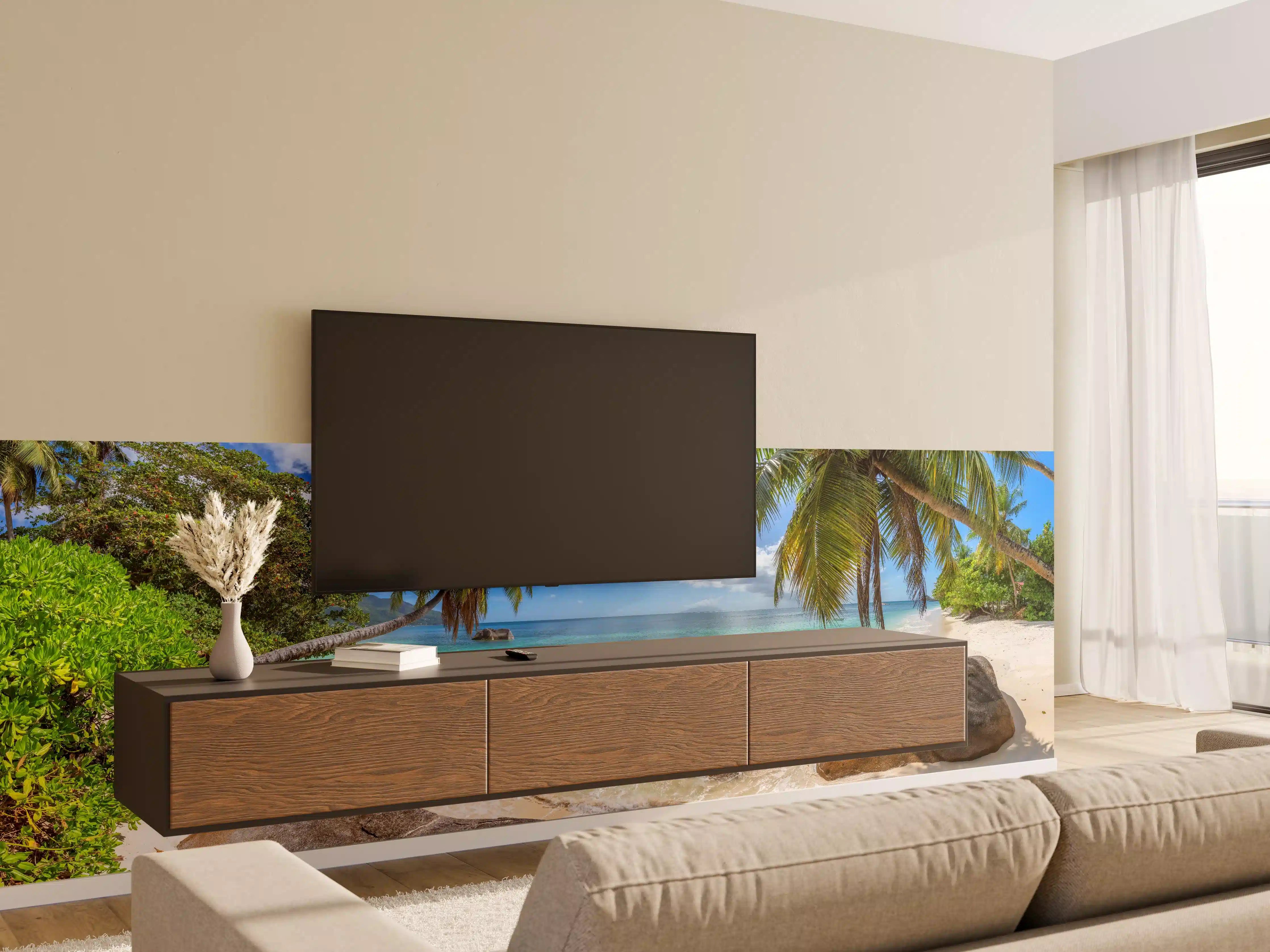 Wandverkleidung Wohnzimmer - Blick auf den schönen tropischen Strand