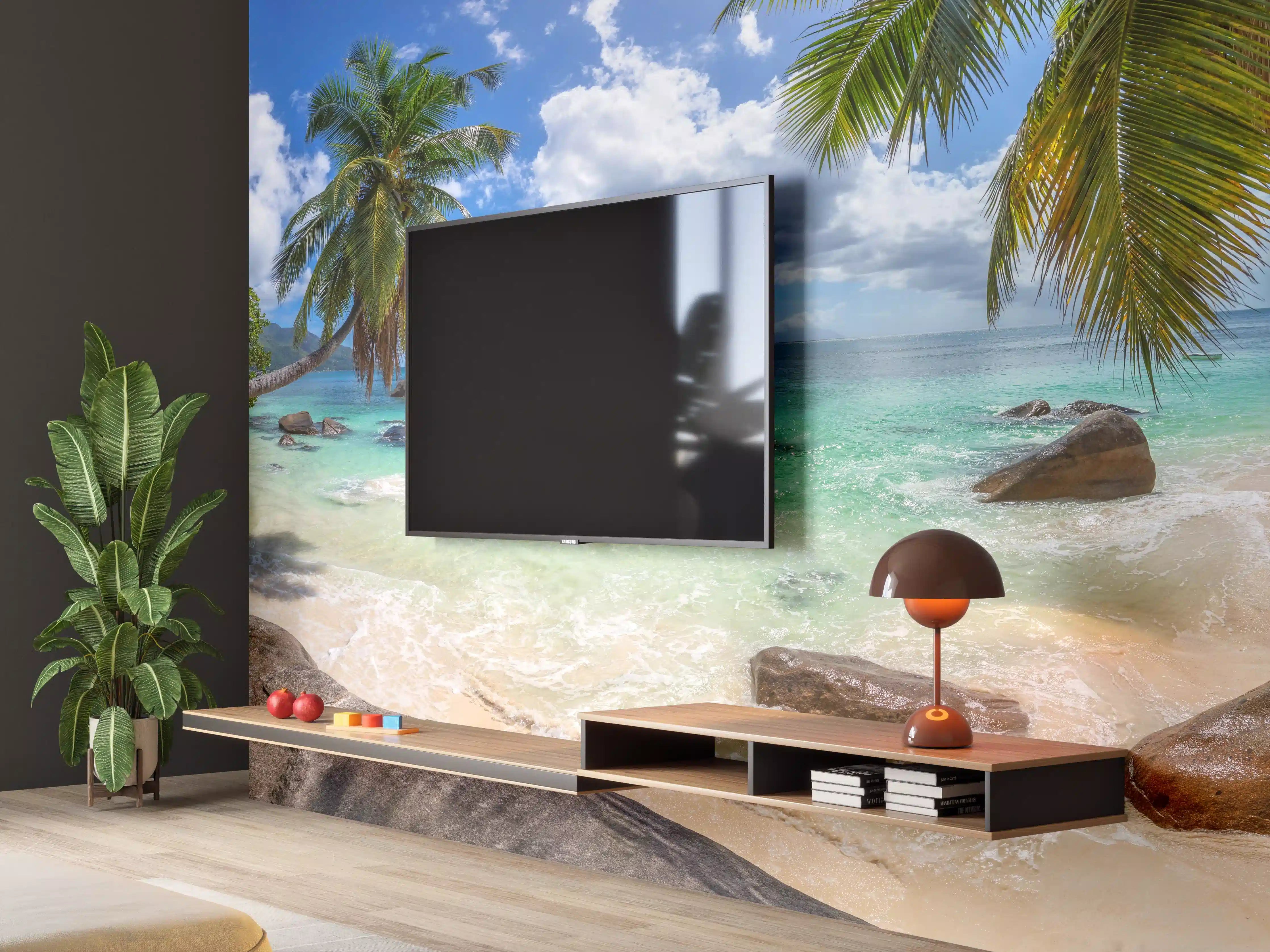 Wandverkleidung Wohnzimmer - Blick auf den schönen tropischen Strand