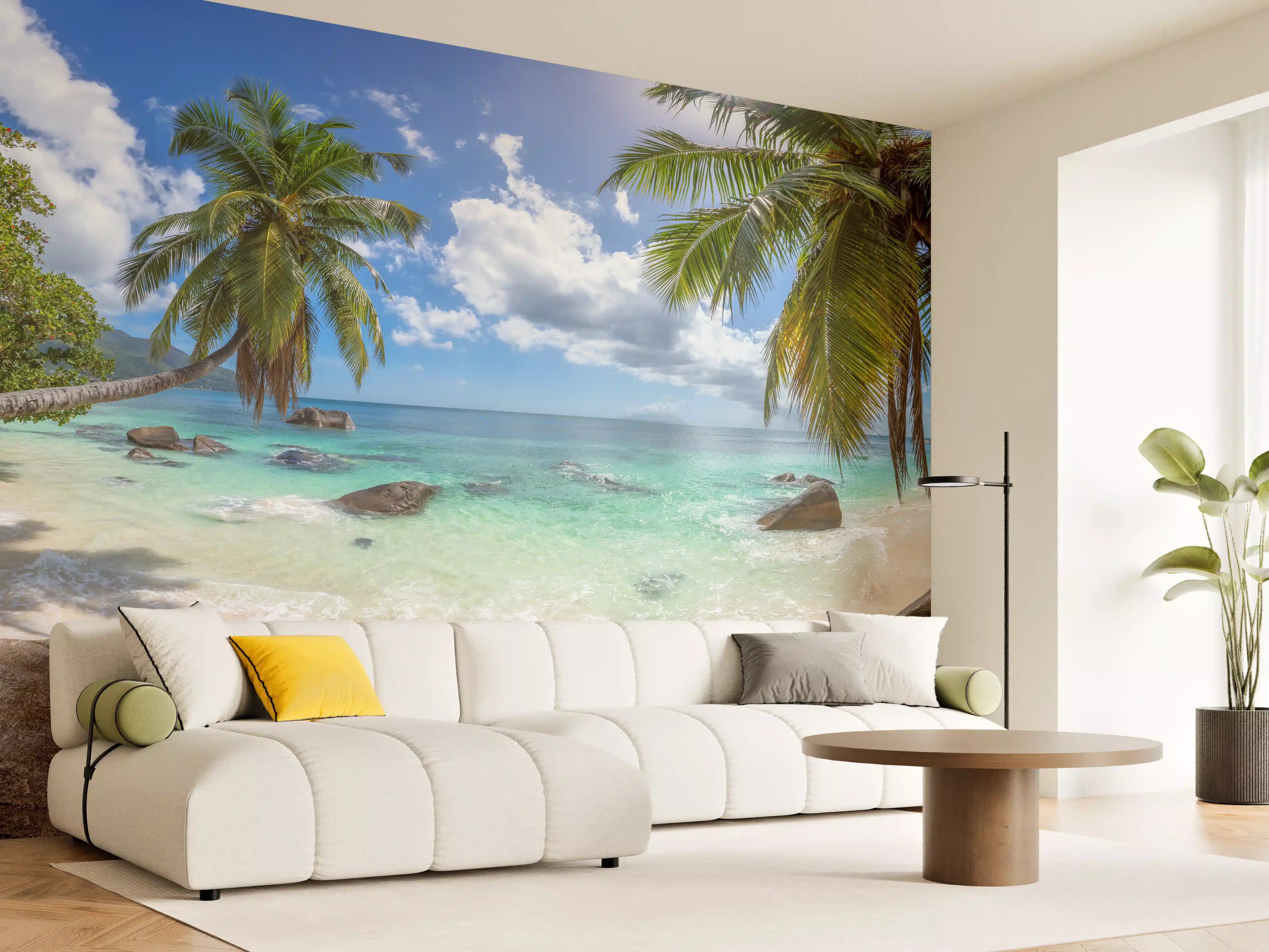 Wandverkleidung Wohnzimmer - Blick auf den schönen tropischen Strand