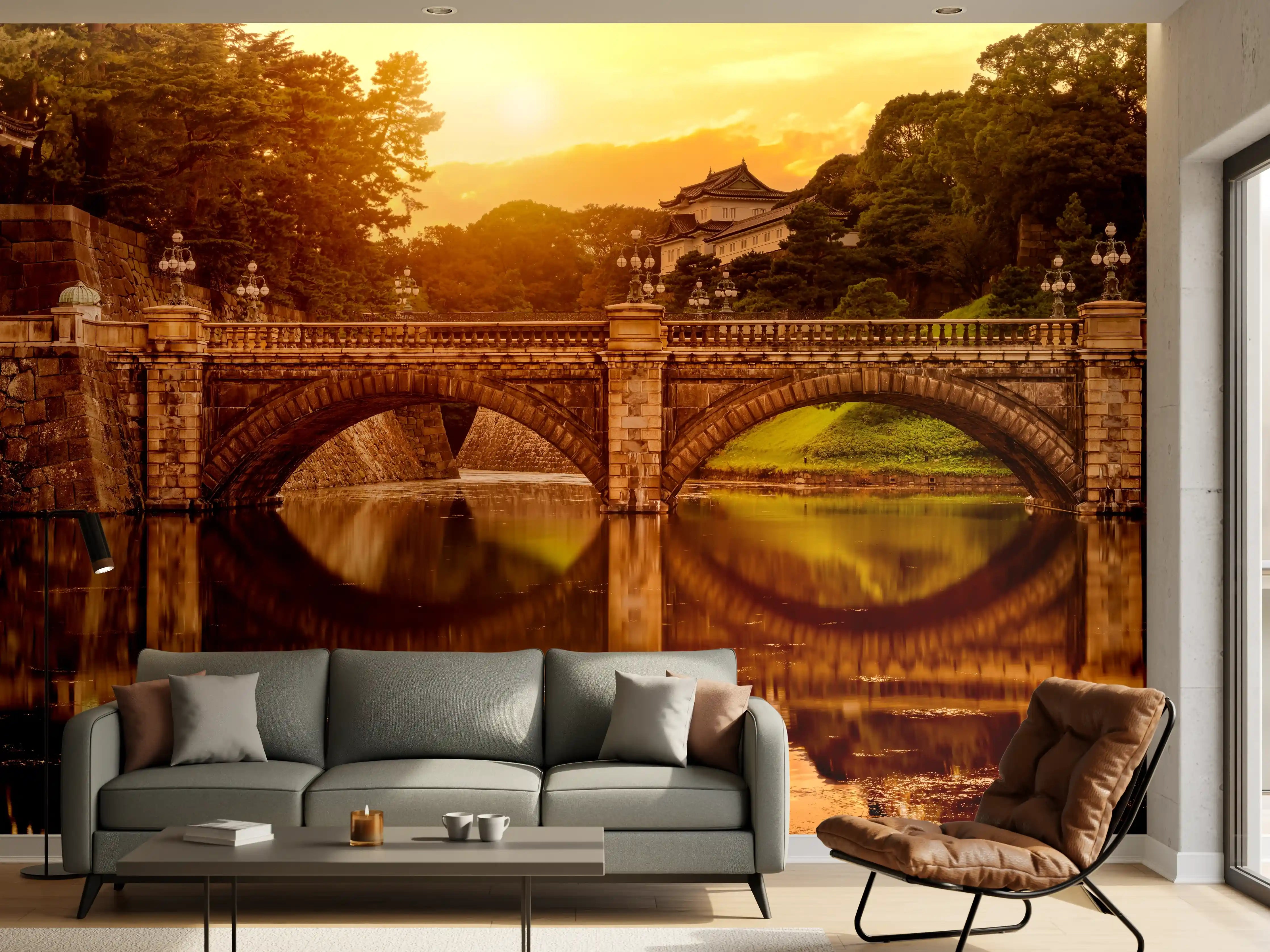Wandverkleidung Wohnzimmer - Blick auf die Nijubashi-Brücke in Tokio