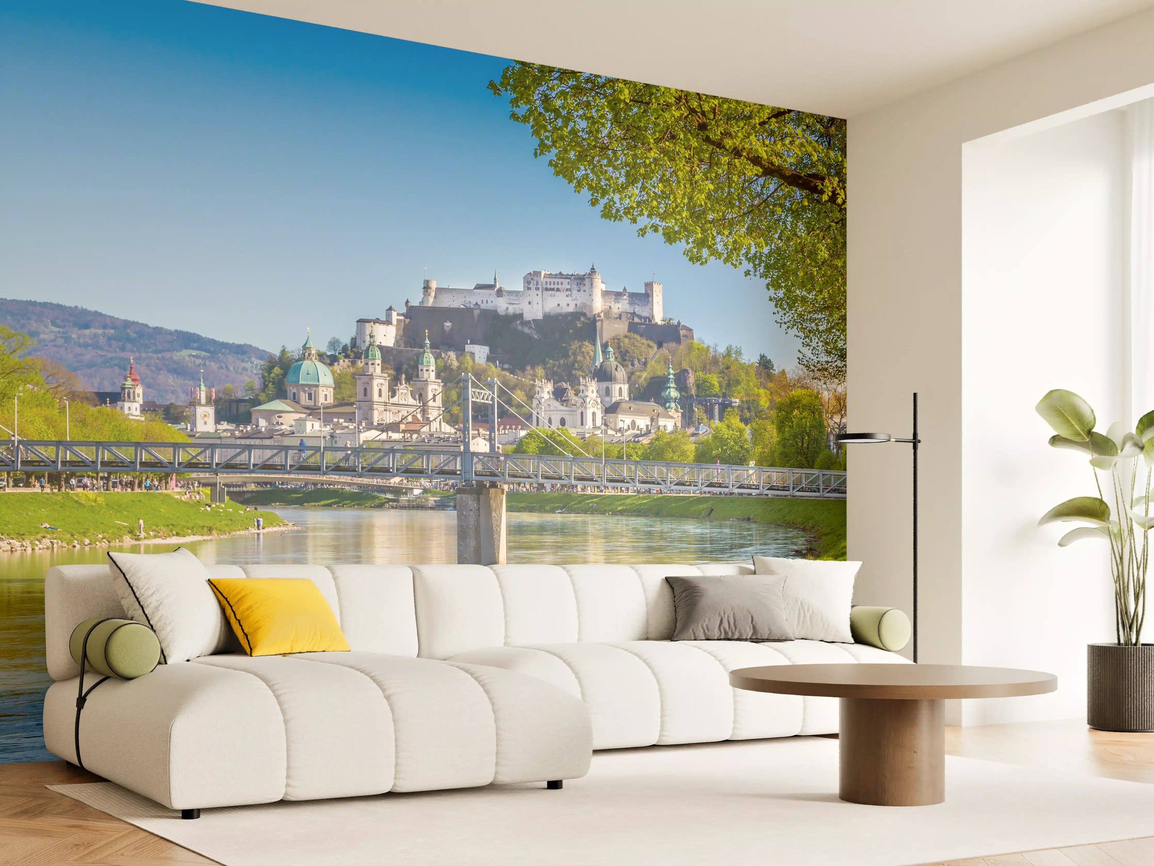 Wandverkleidung Wohnzimmer - Blick auf die Salzburger Altstadt bei Sonnenschein