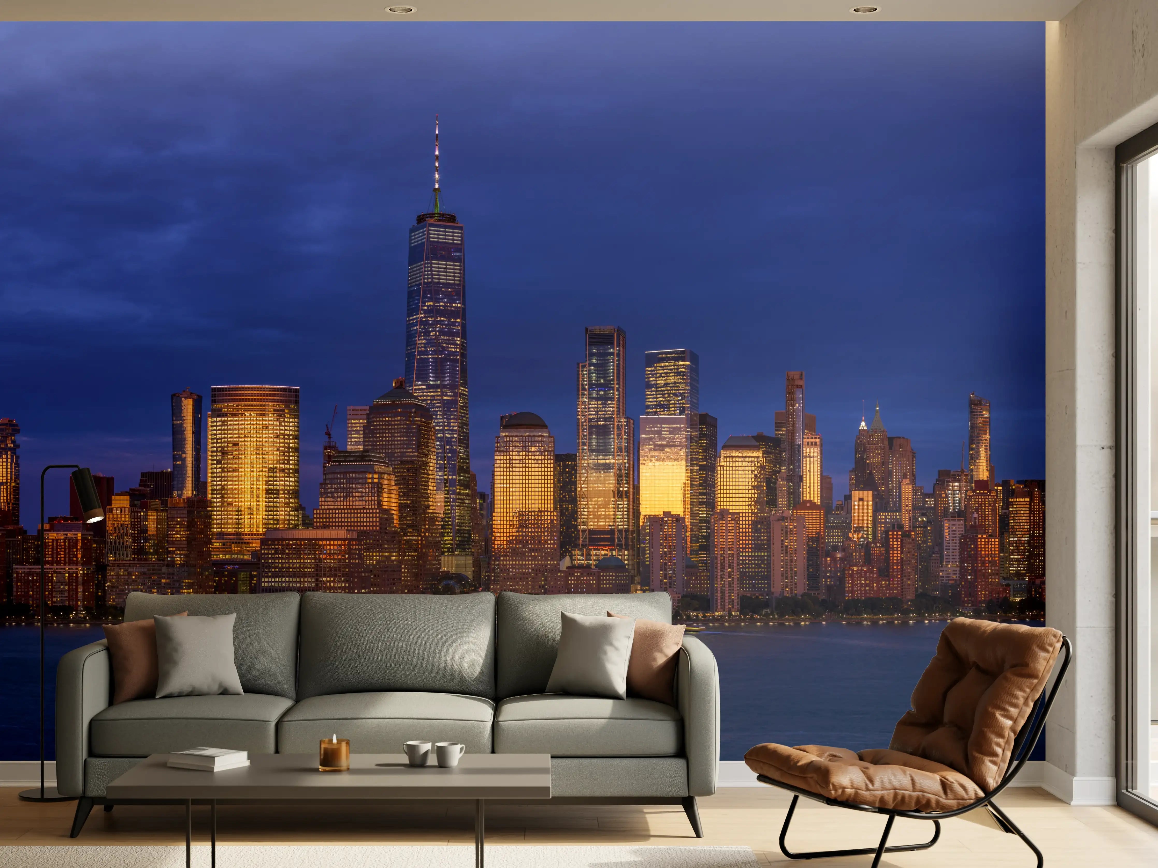 Wandverkleidung Wohnzimmer - Blick auf die Skyline von Manhattan