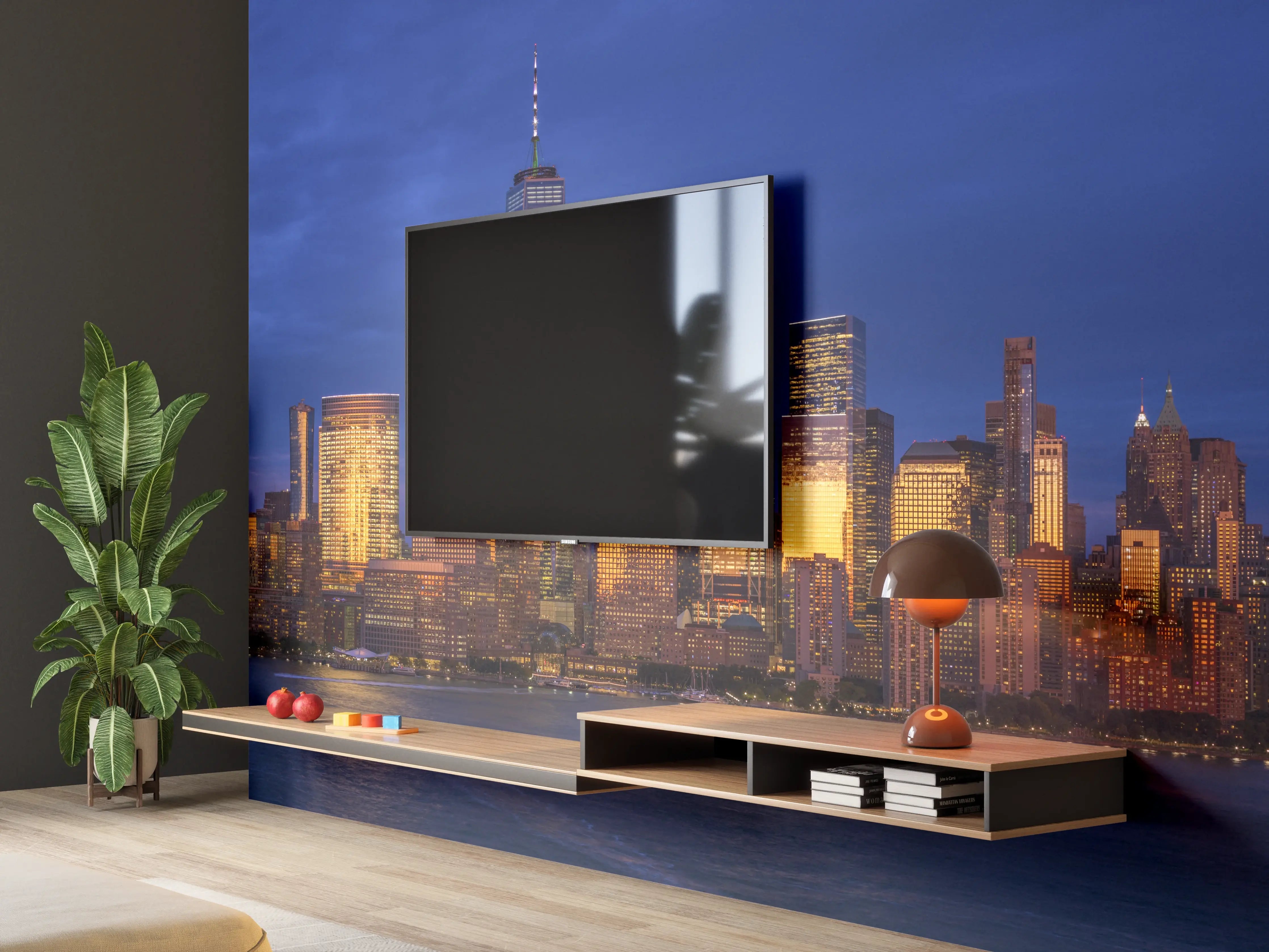 Wandverkleidung Wohnzimmer - Blick auf die Skyline von Manhattan