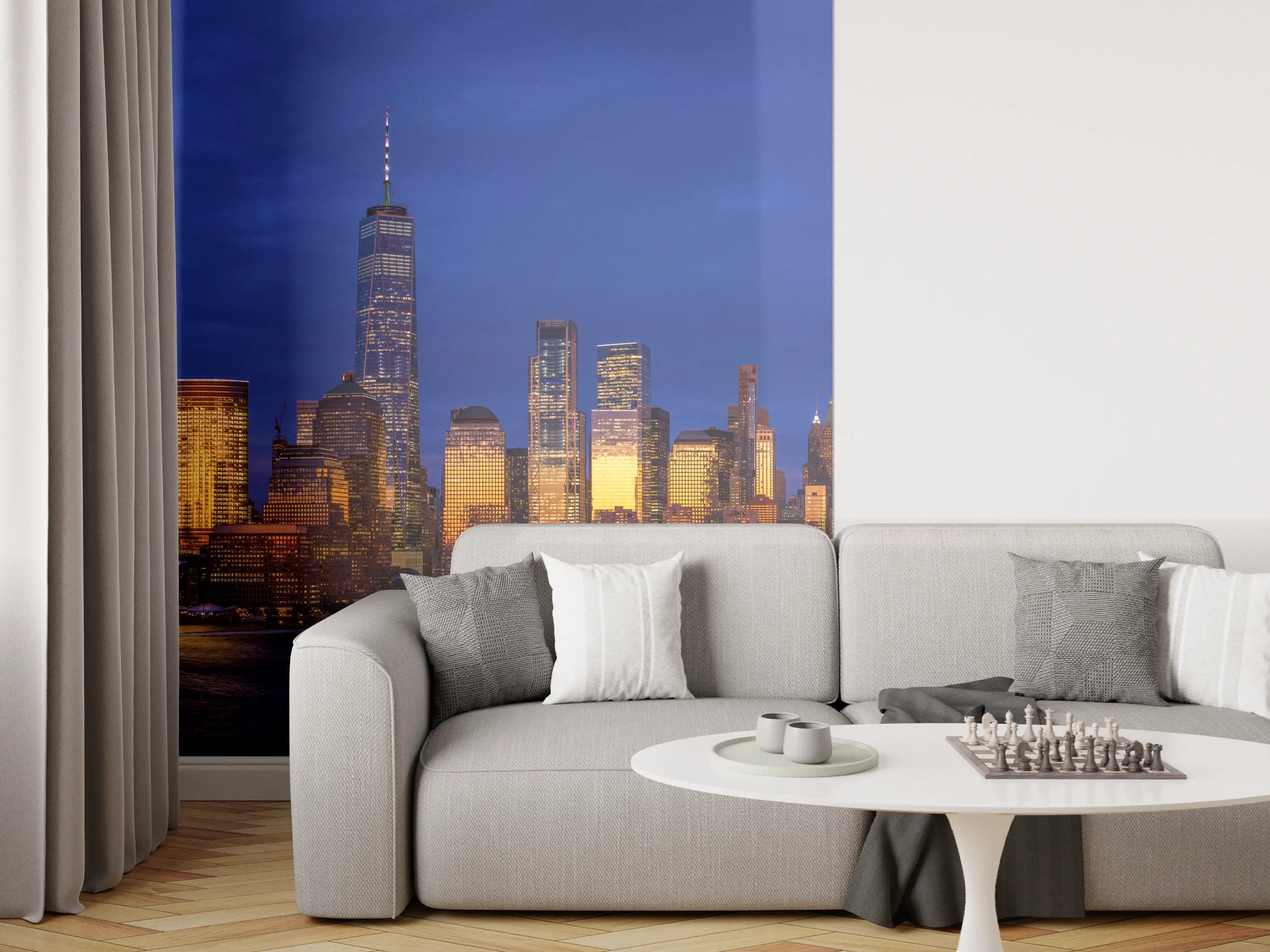 Wandverkleidung Wohnzimmer - Blick auf die Skyline von Manhattan