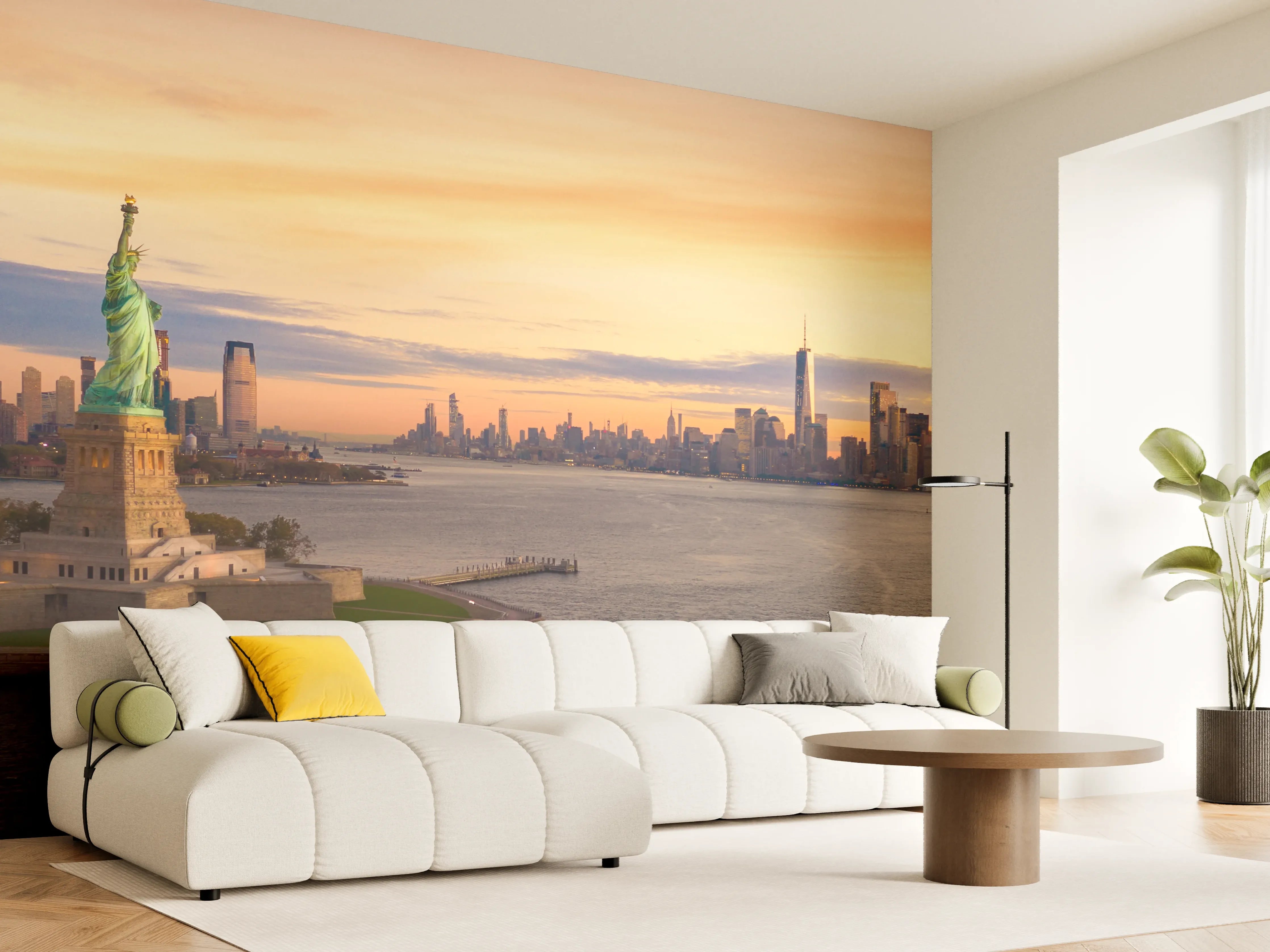Wandverkleidung Wohnzimmer - Blick auf die Skyline von New York bei Sonnenuntergang