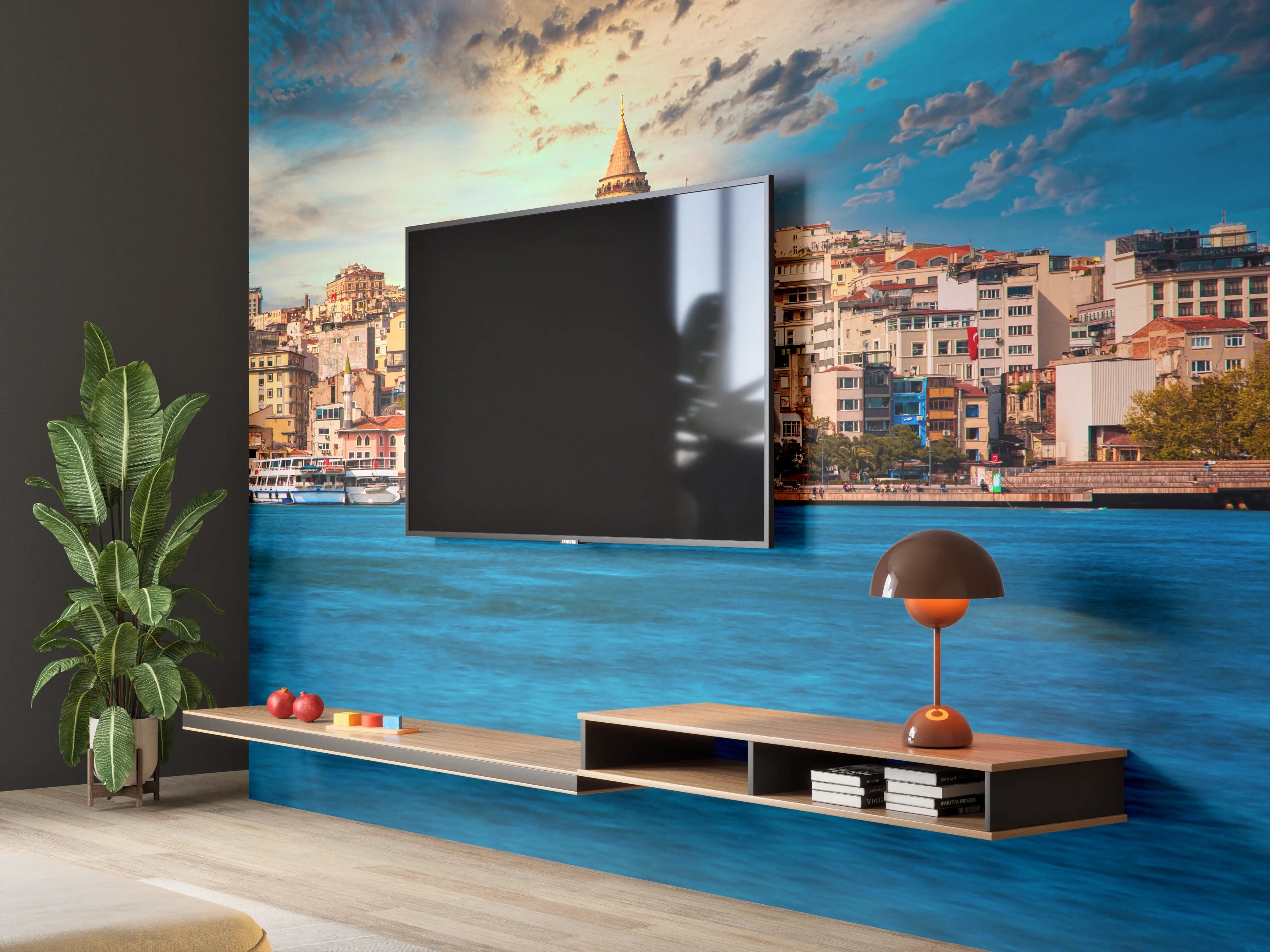 Wandverkleidung Wohnzimmer - Blick auf die beeindruckende Skyline und den Bosporus