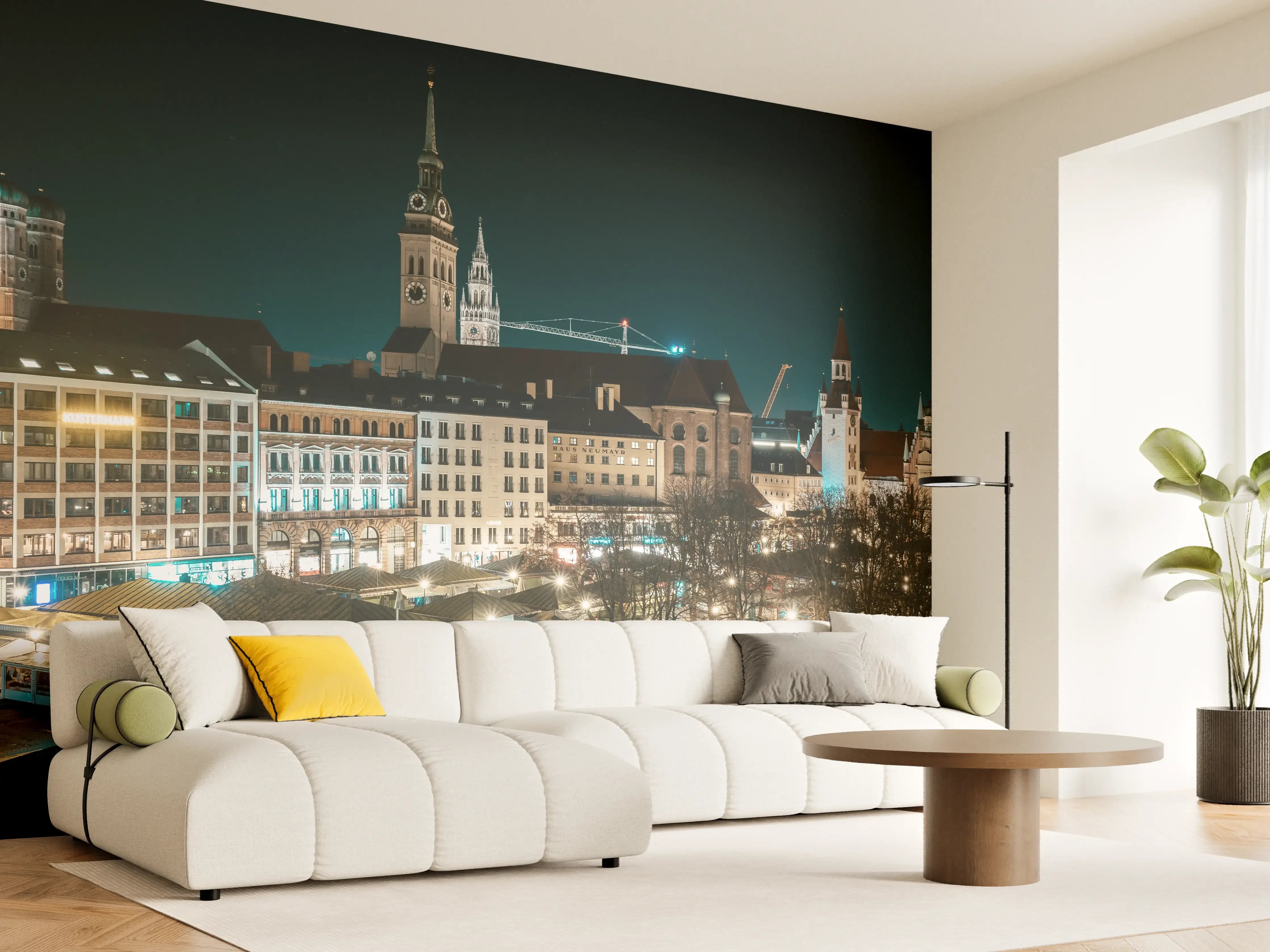 Wandverkleidung Wohnzimmer - Blick über den Viktualienmarkt zur Frauenkirche - München