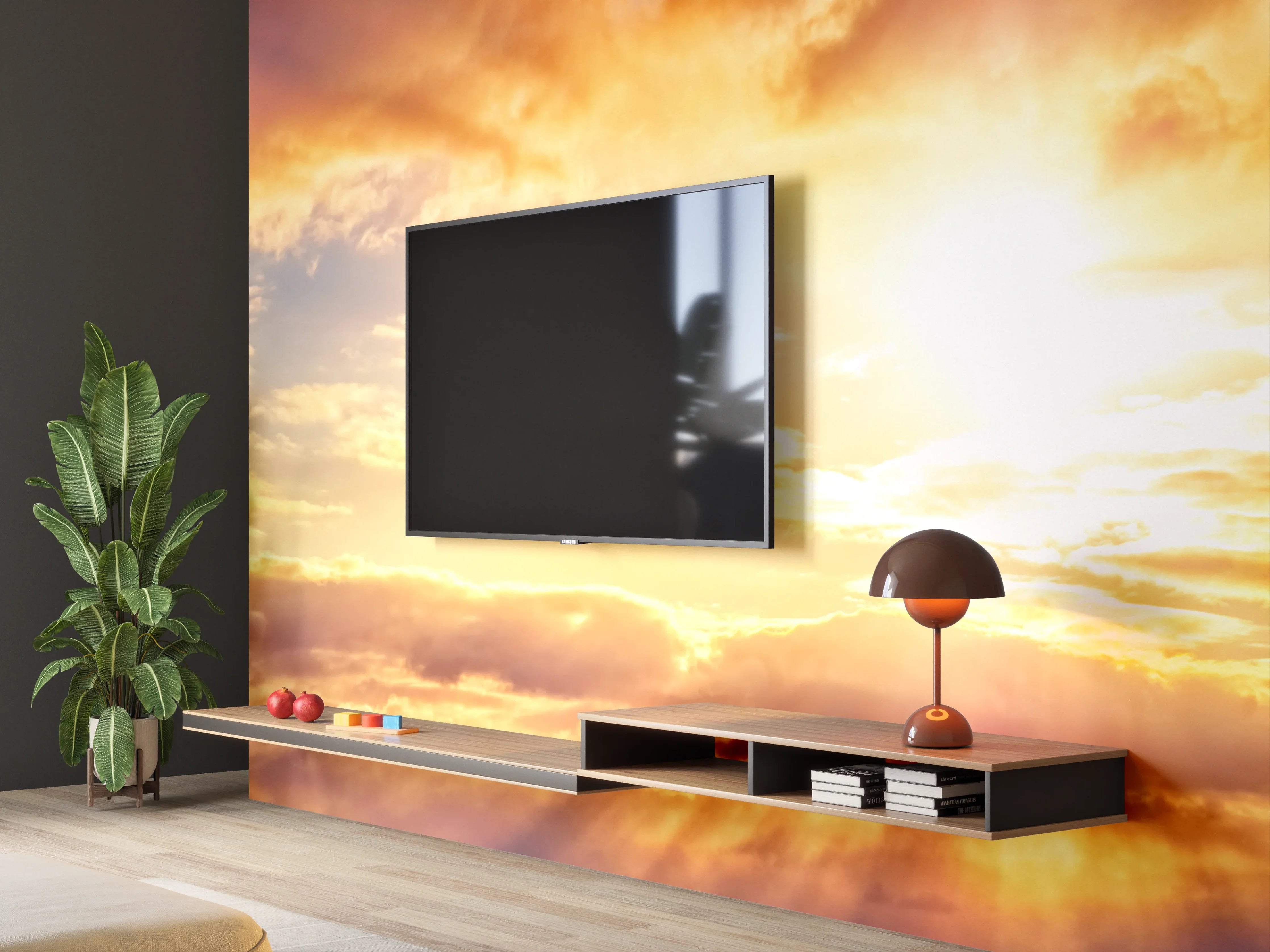 Wandverkleidung Wohnzimmer - Blick zum schönen Sonnenuntergang