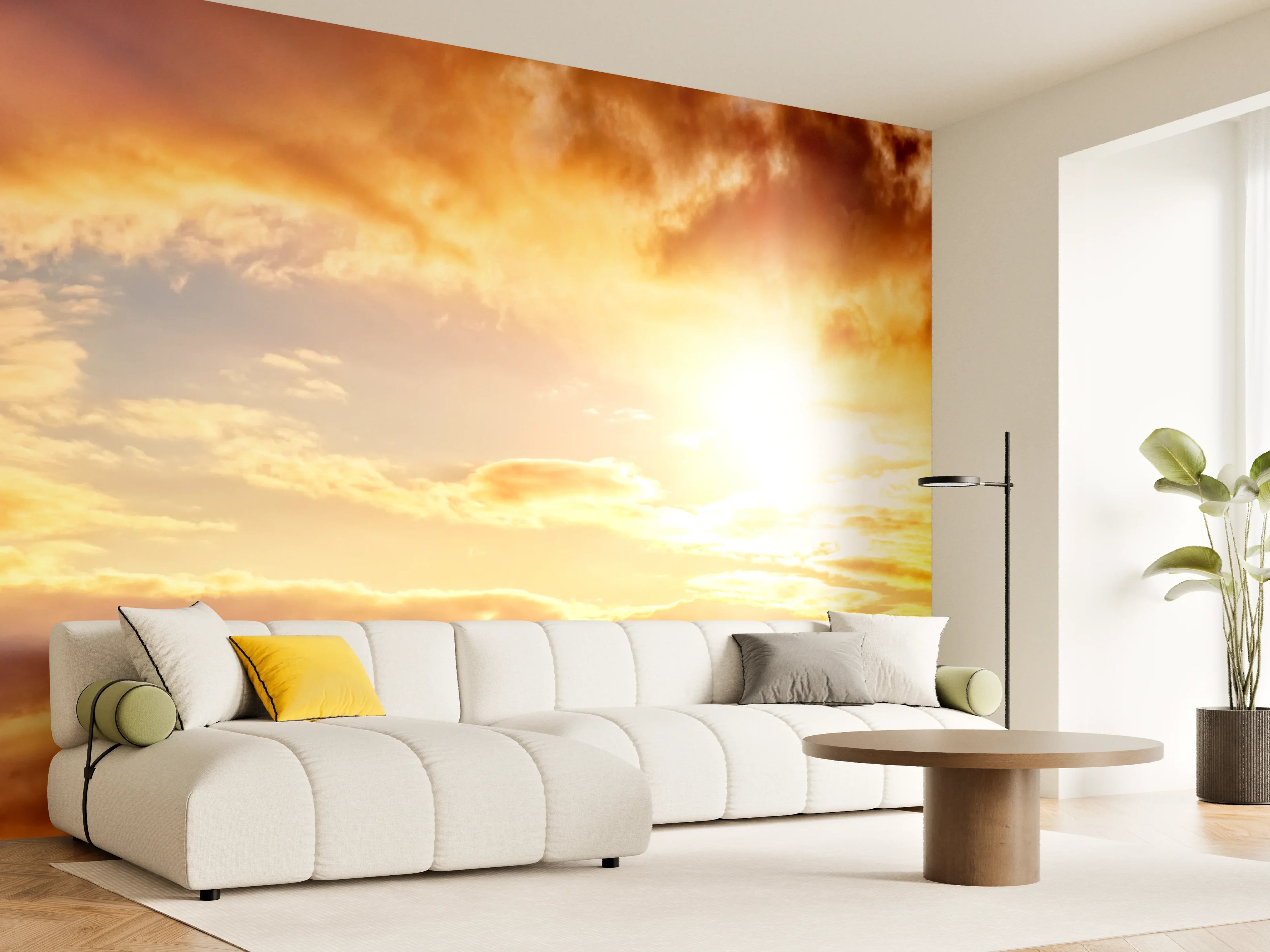 Wandverkleidung Wohnzimmer - Blick zum schönen Sonnenuntergang