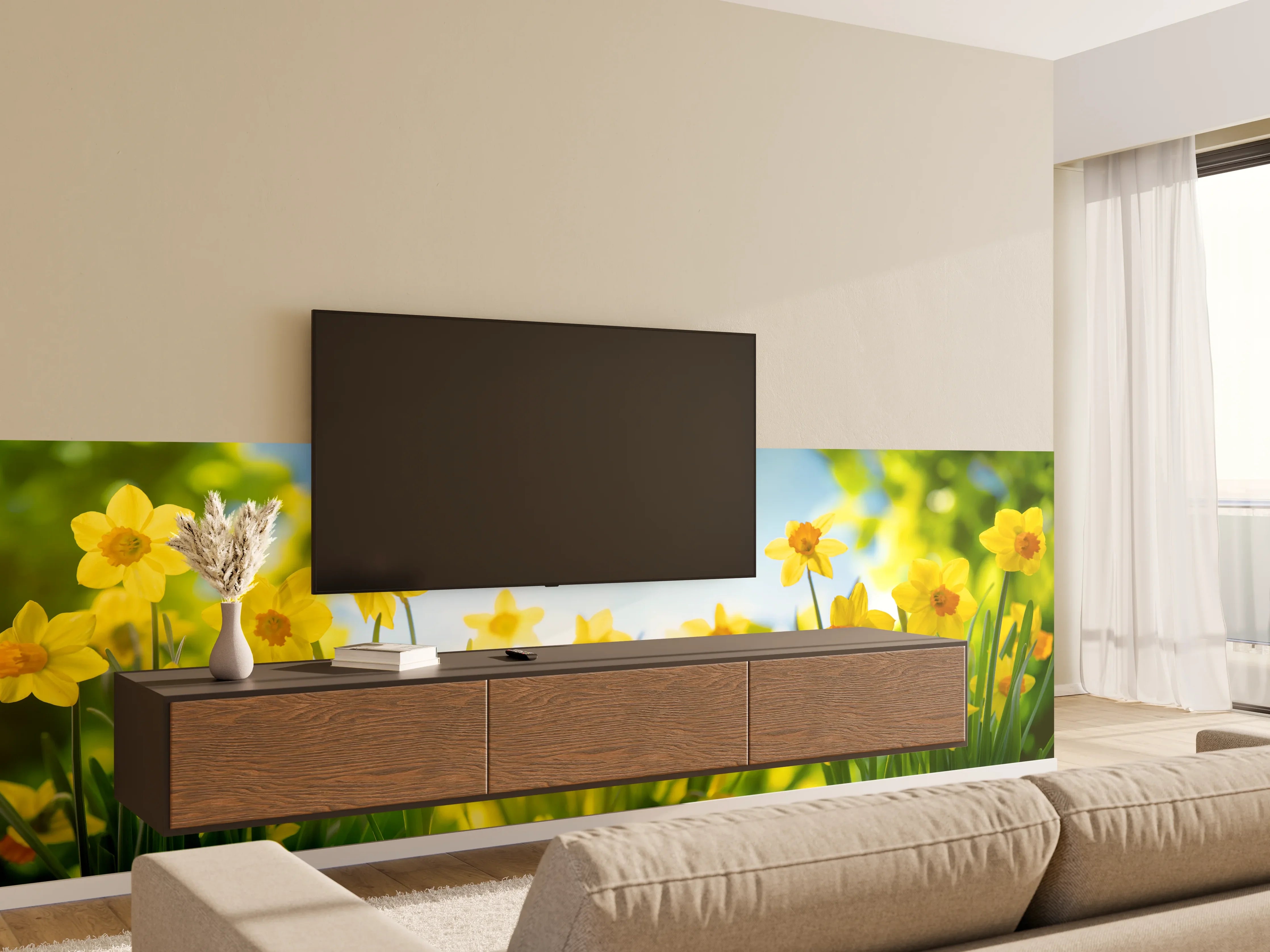 Wandverkleidung Wohnzimmer - Blühende Frühlings-Narzissen