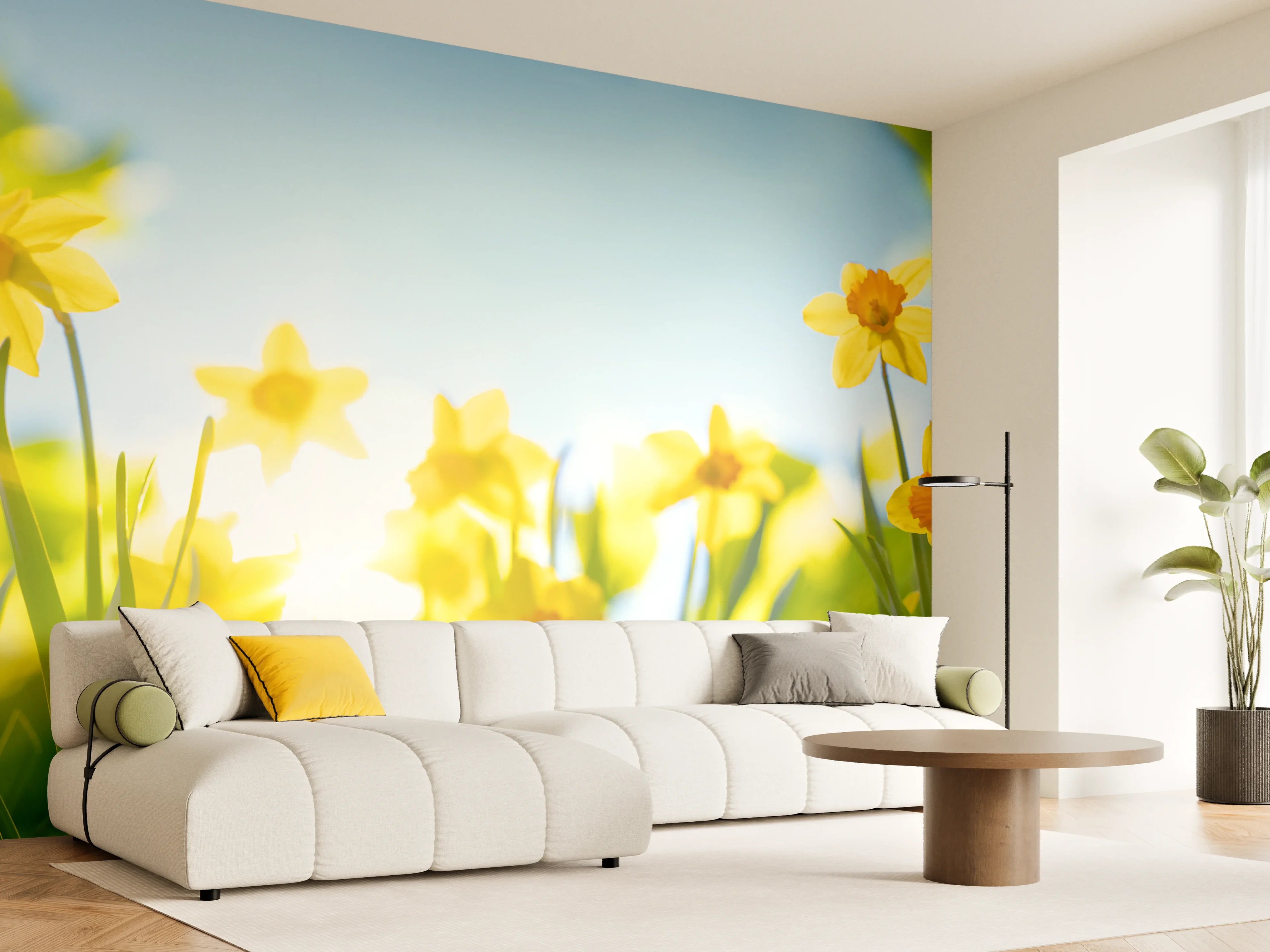 Wandverkleidung Wohnzimmer - Blühende Frühlings-Narzissen